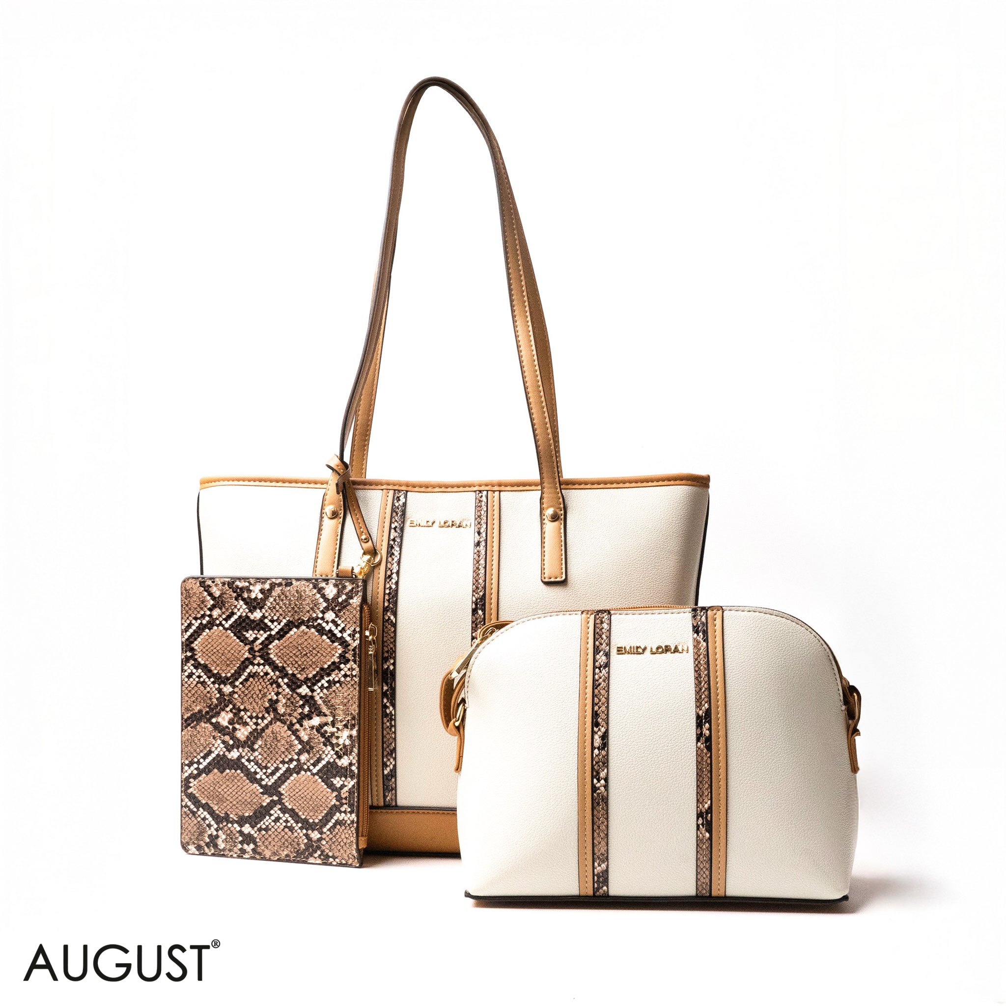 SNAKE-PRINT LEATHER SHOULDERS BAG WITH A THREE-PIECES SET BAG
