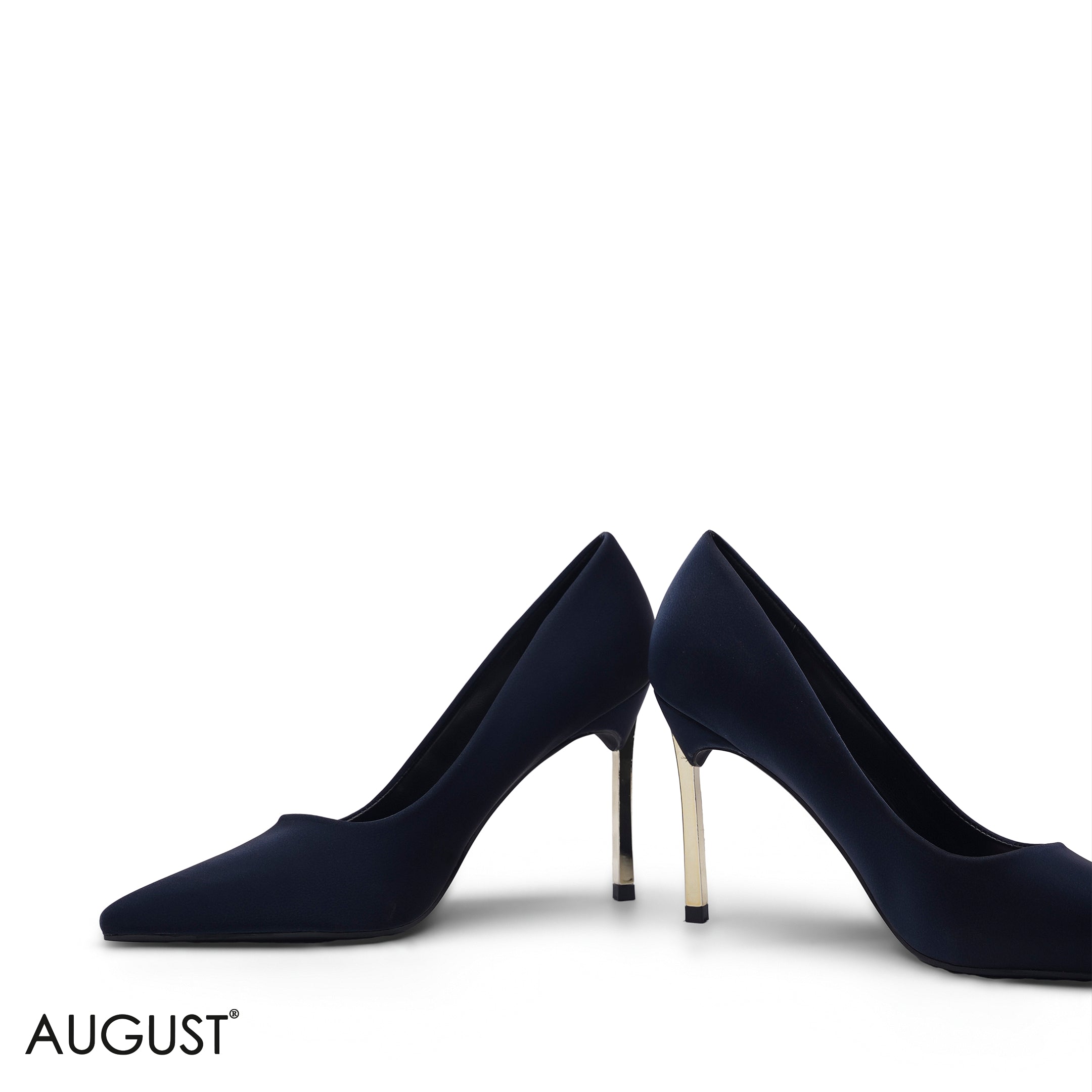 NAVY BLUE SOFT VELVET METALLIC HEEL