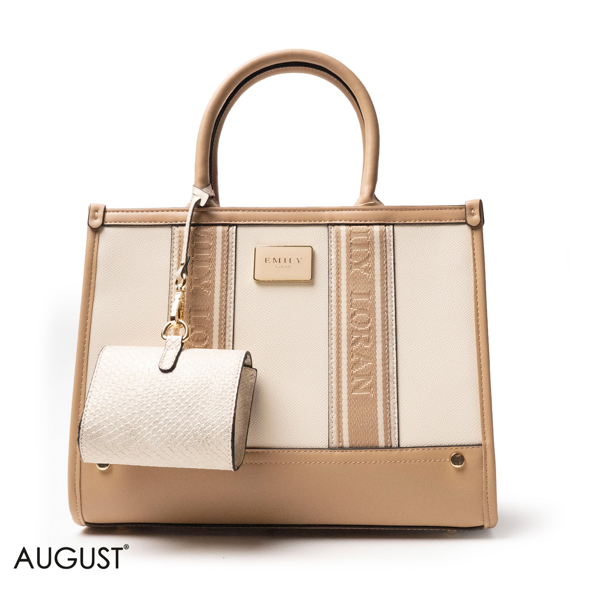 EMILY LORAN HANDBAG WITH FABRIC ACCENTS-MED