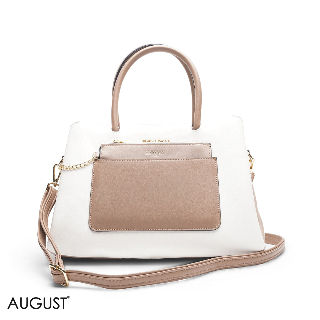 WHITE TAN BAG WITH FRONT STRAP - MED