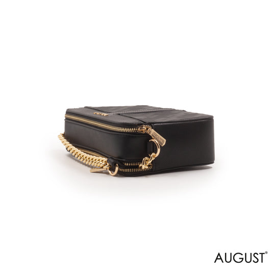 BLACK LEATHER EMBOSSED CROSSBODY BAG -SMALL