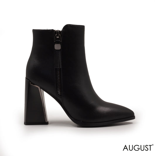 BLOCK HEEL LEATHER ANKLE BOOTS