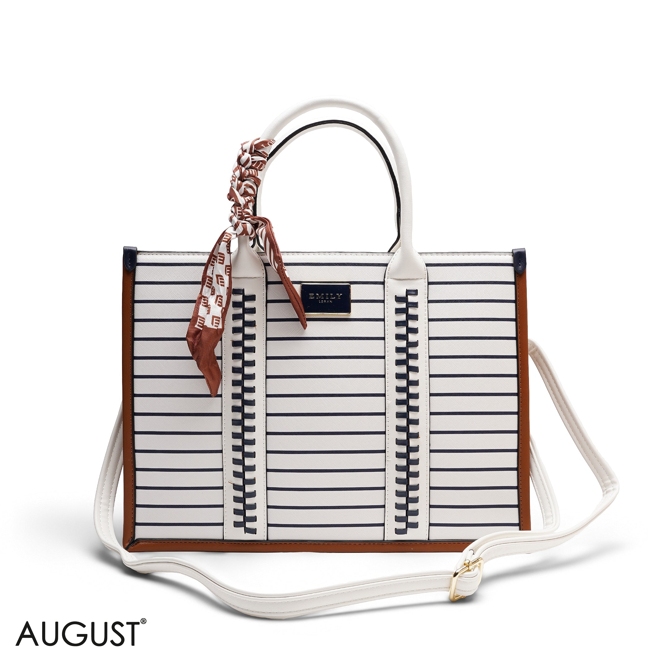 STRIPPED TOTE BAG WITH SCARF AND POCKET
