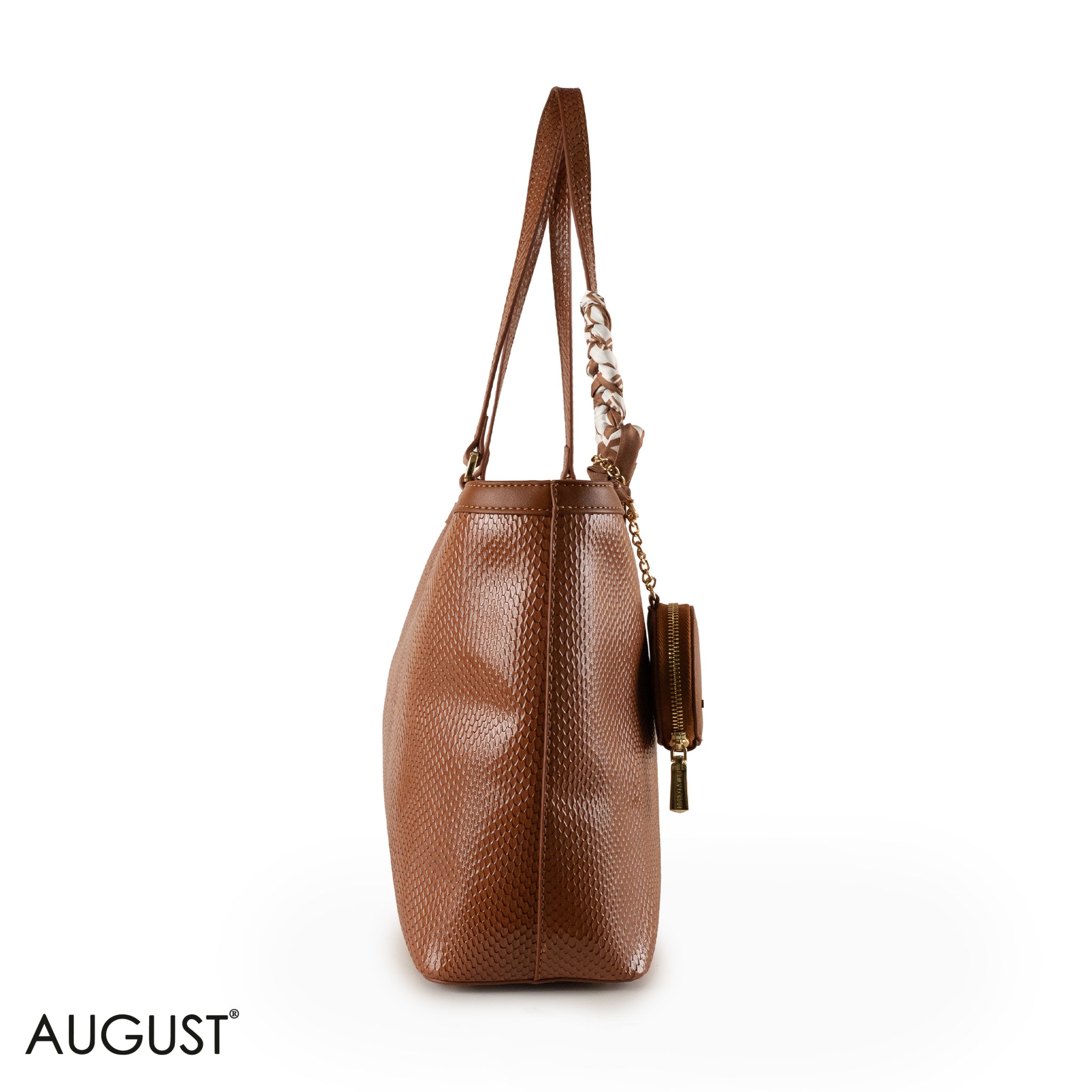 GLOSSY SNAKE LEATHER SHOULDER BAG WITH SCARF - LARGE