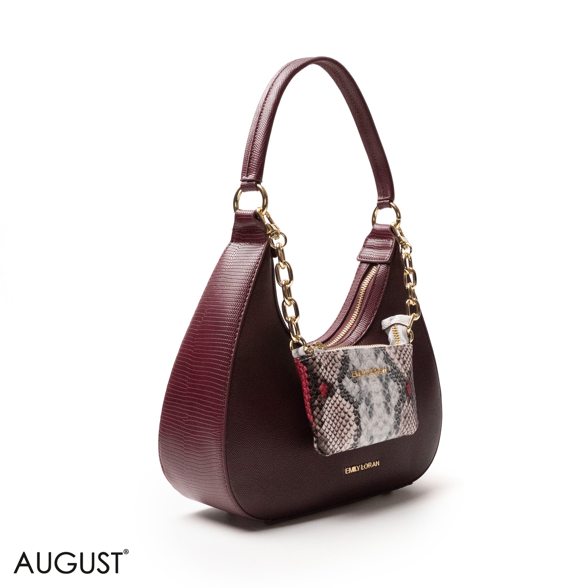 MODERN CHERRY RED LEATHER HANDBAG WITH METAL CHAIN - MED