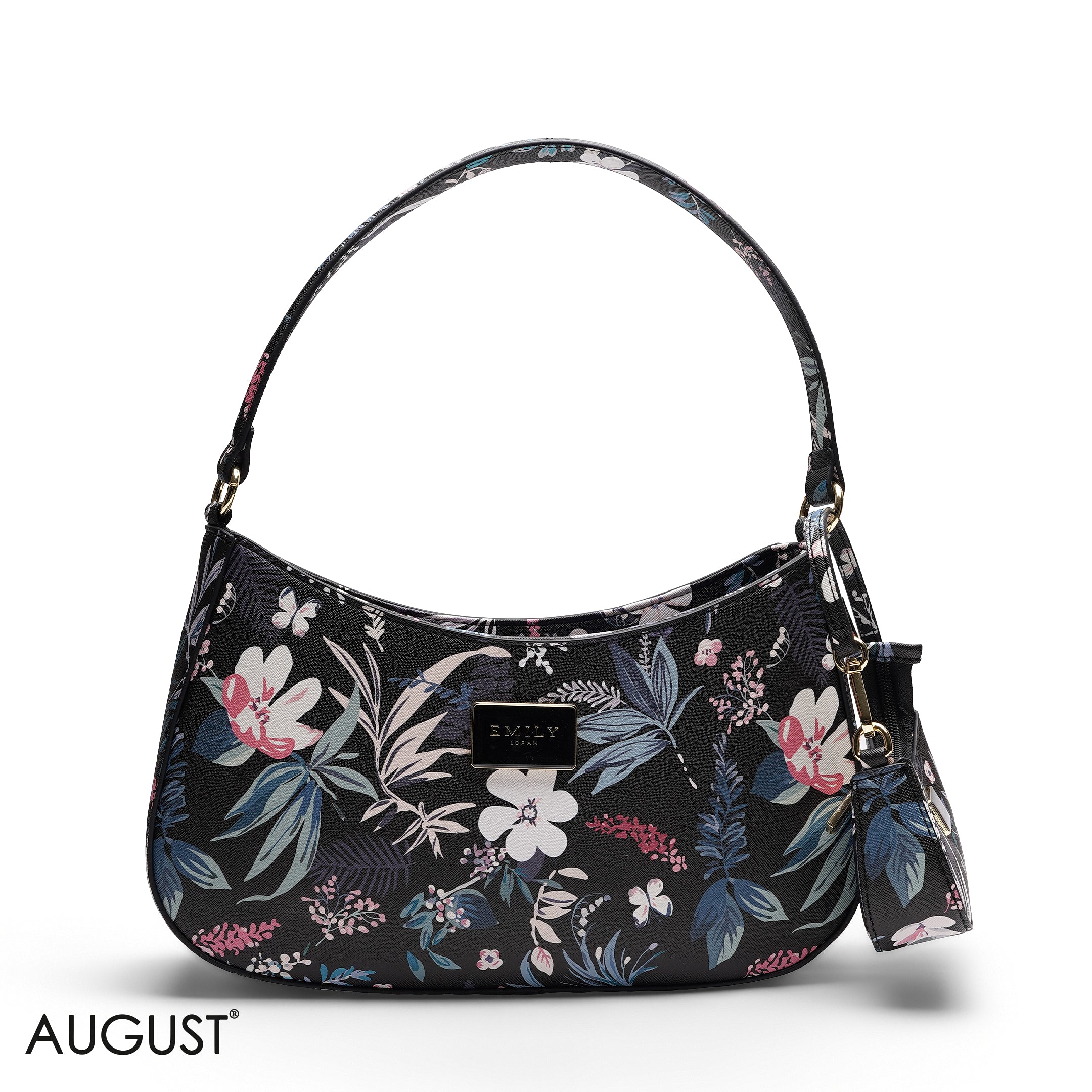 BLACK FLORAL SHOULDER HOBO BAG WITH MINI BAG