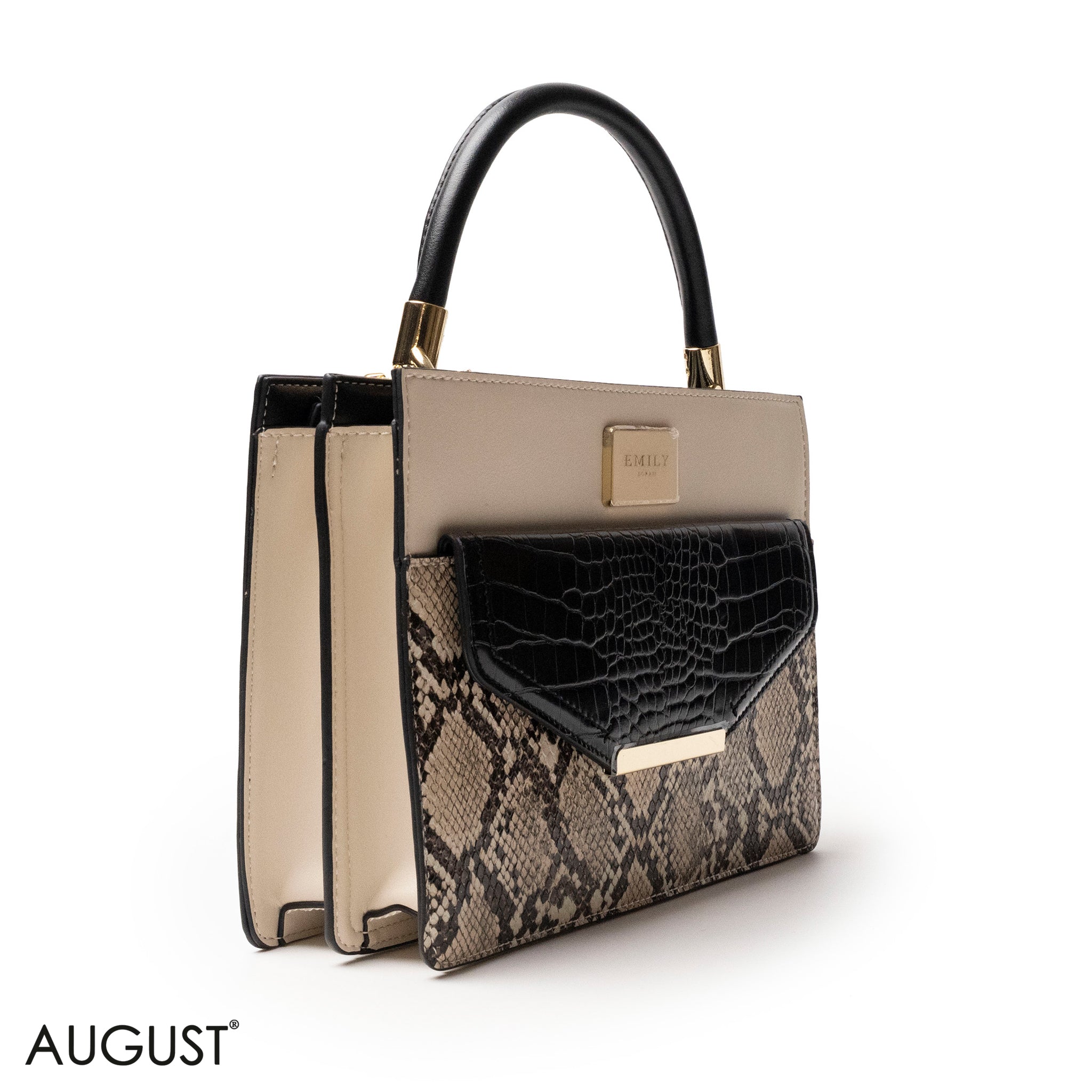 SNAKE LEATHER HANDBAG WITH FLAP - MED