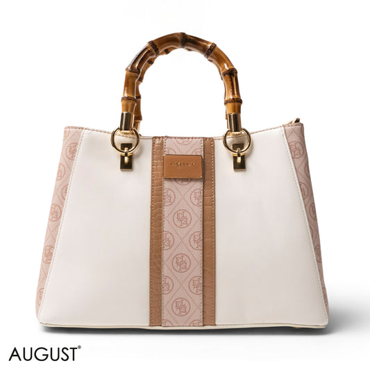 EMILY LORAN LEATHER,CANVAS HANDBAG WITH BAMBOO-HANDLED -MED