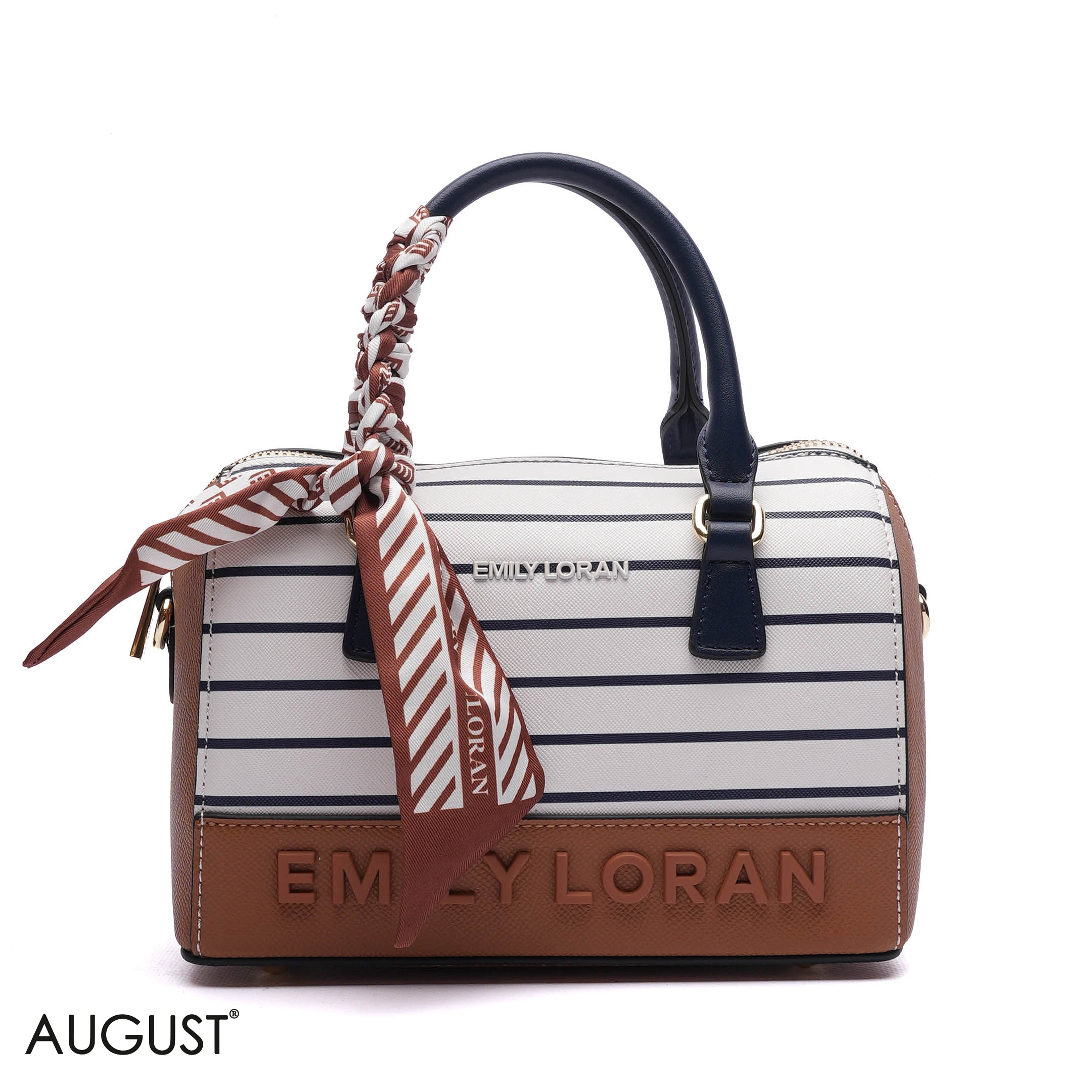 EMILY EMBOSSED LOGO BARREL BAG