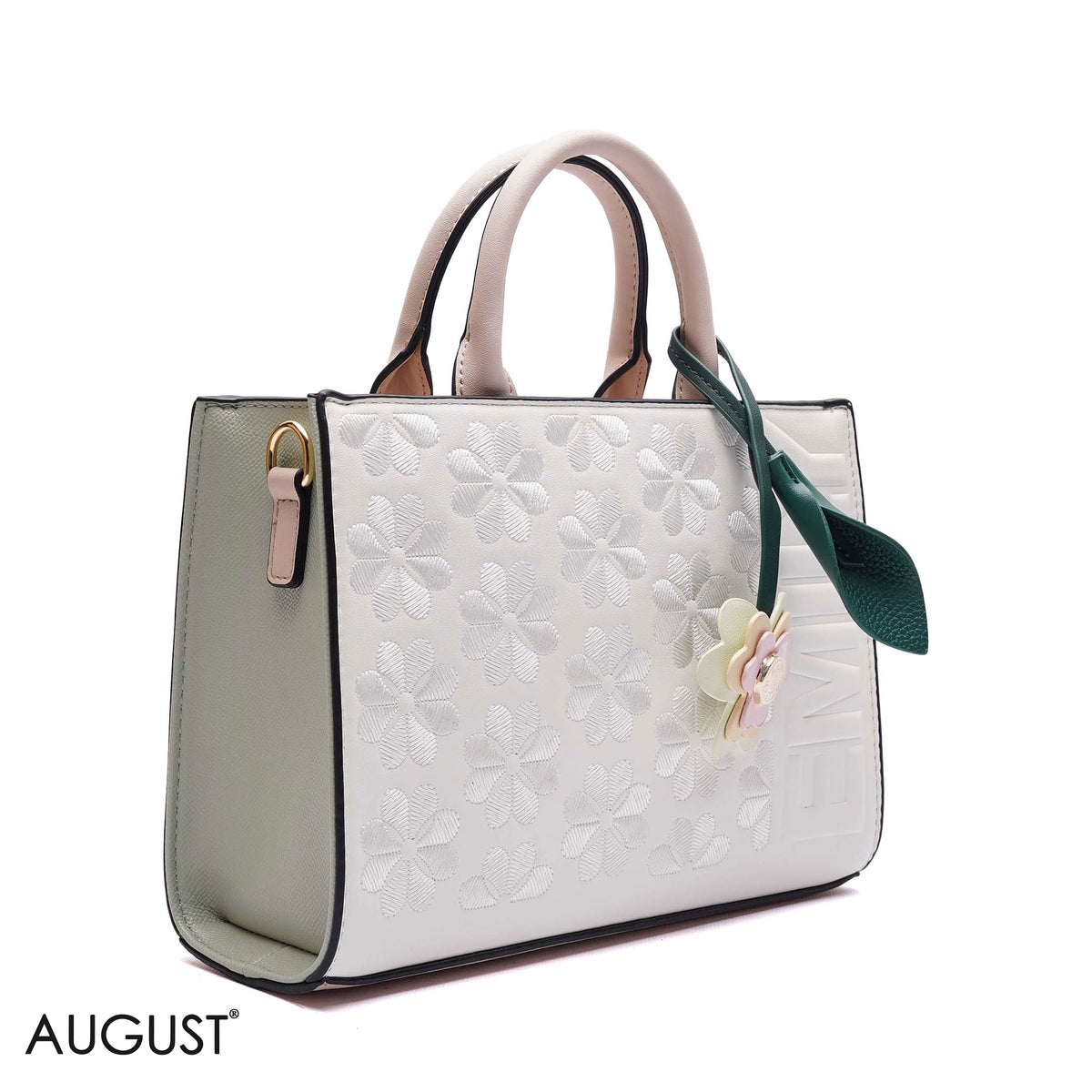 EMBOSSED LOGO TOTE BAG WITH TASSEL CHARM