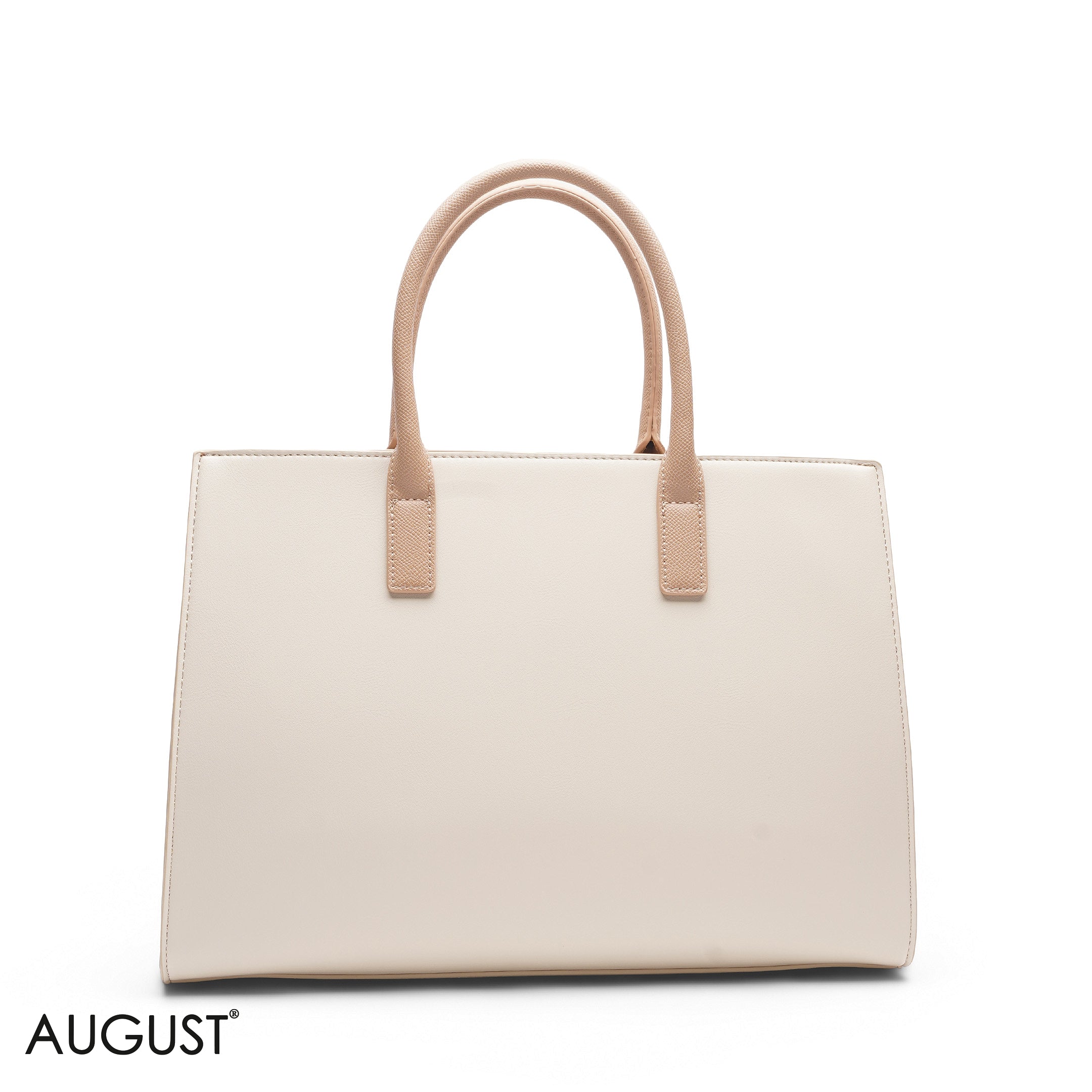 BEIGE SOLID TOTE WITH STRAP & ROUND POUCH