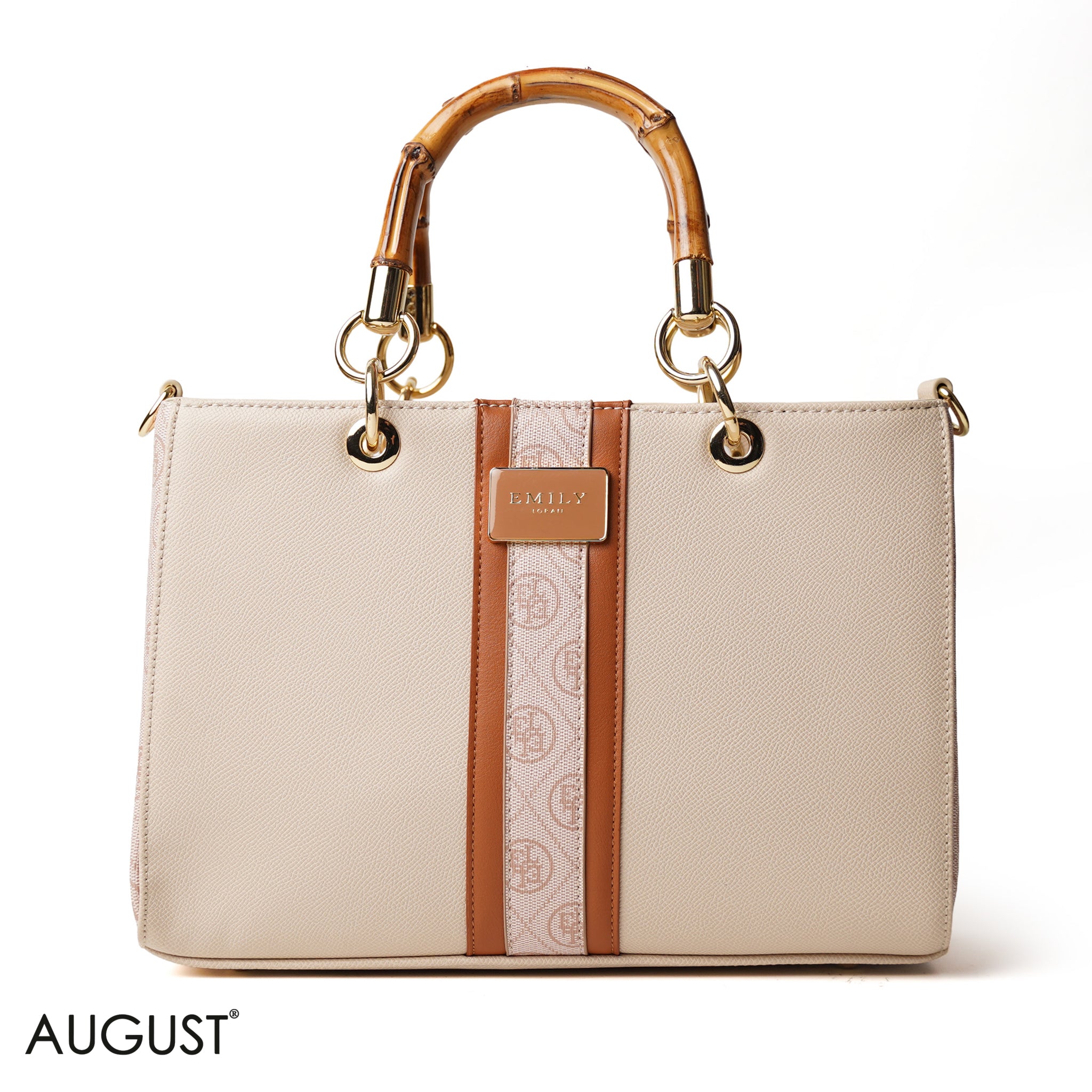 BEIGE WITH BAMBOO HANDLE - LARGE