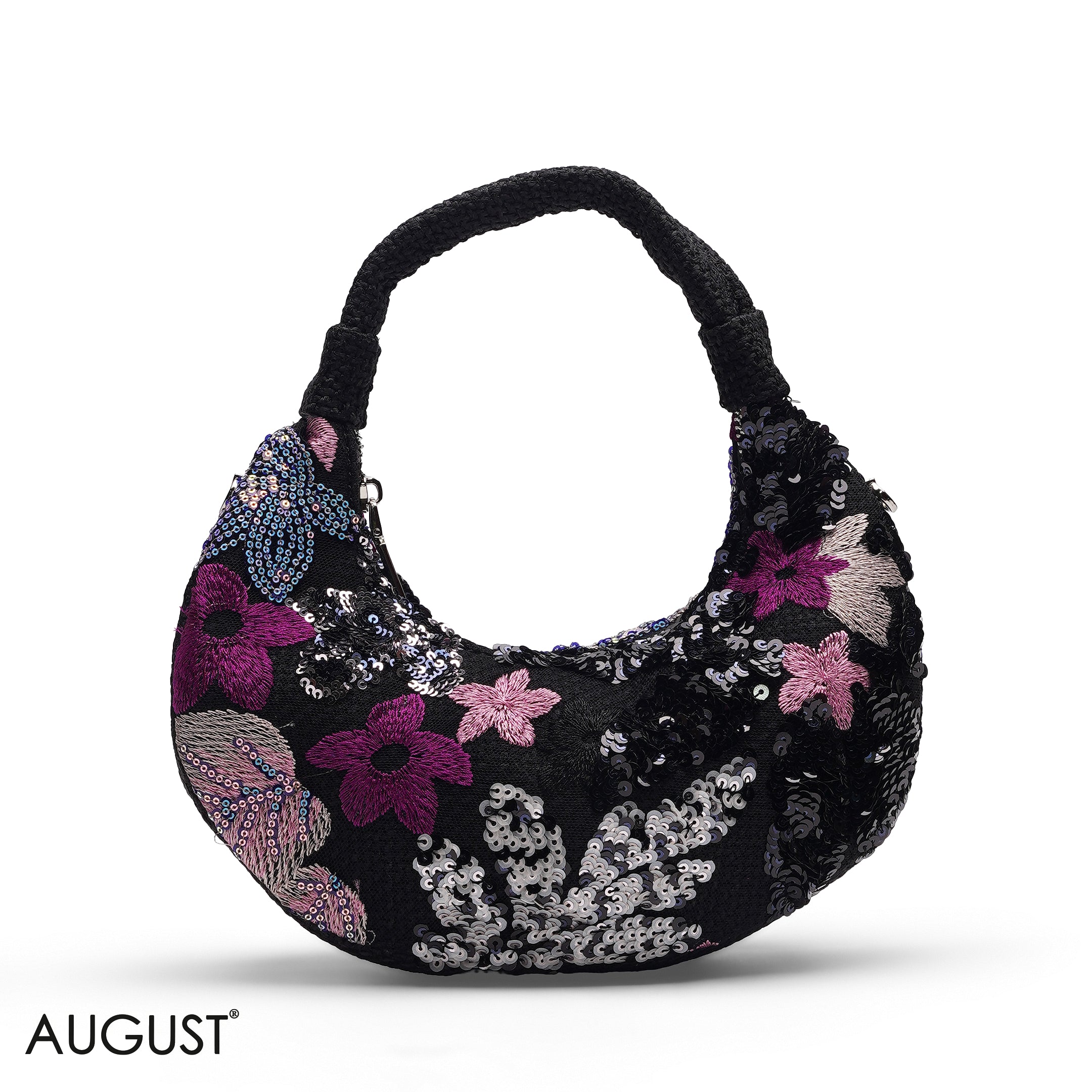 FLORAL SEQUIN HOBO CROSSBODY BAG