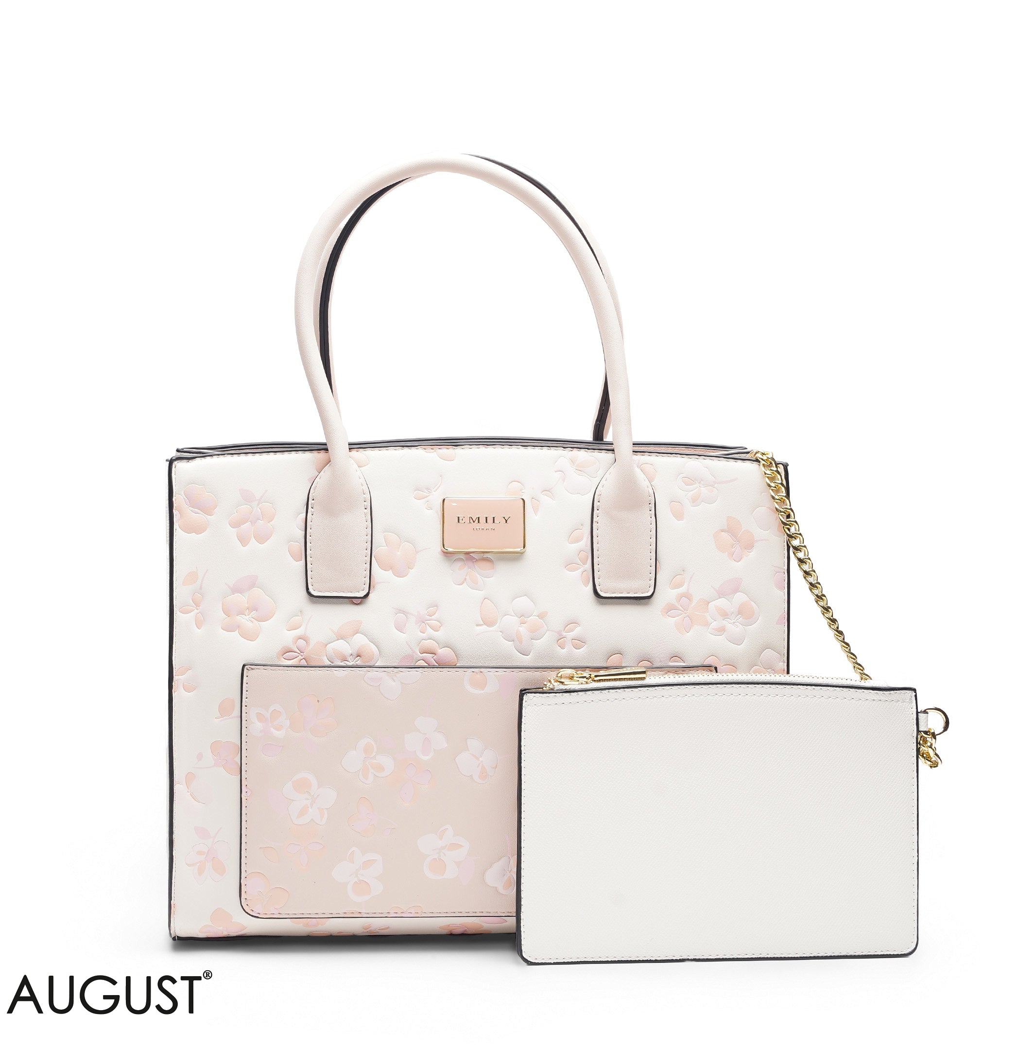 WHITE FLORAL TOTE WITH WHITE POUCH