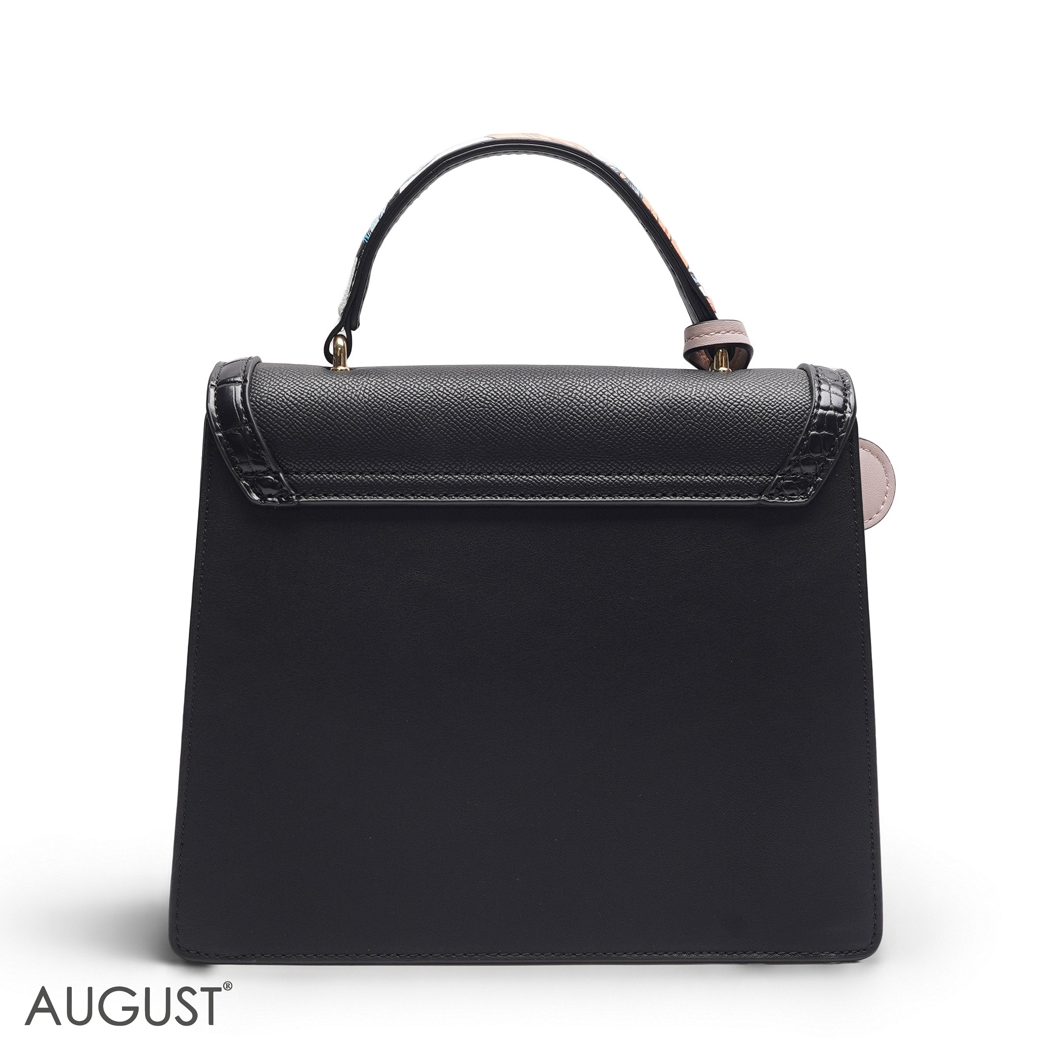 EMILY SOLID BLACK TROPICAL SATCHEL BAG WITH BUTTERFLY CHARM - MED