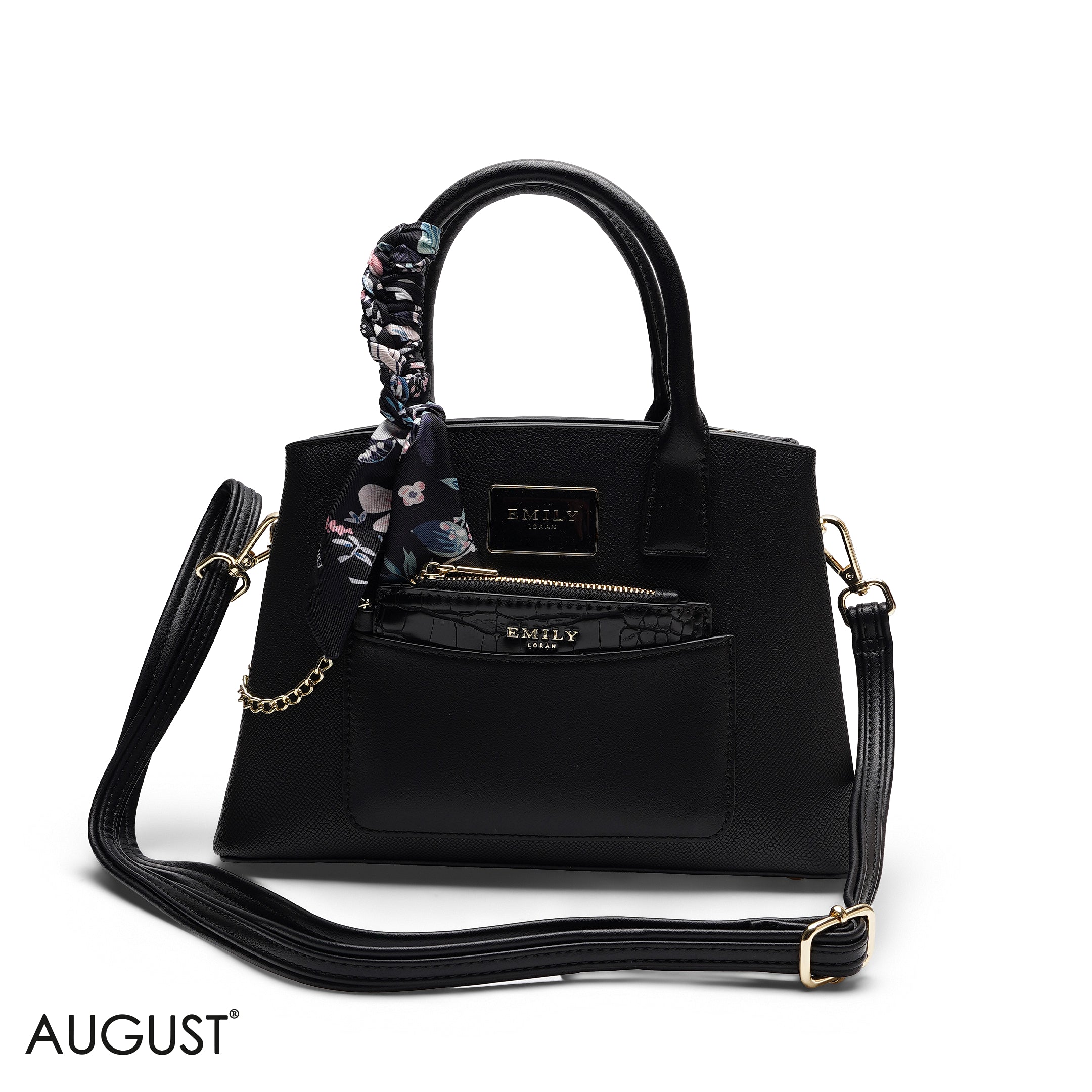 CHIC SATCHEL WITH POUCH AND SIGNATURE SCARF BAG