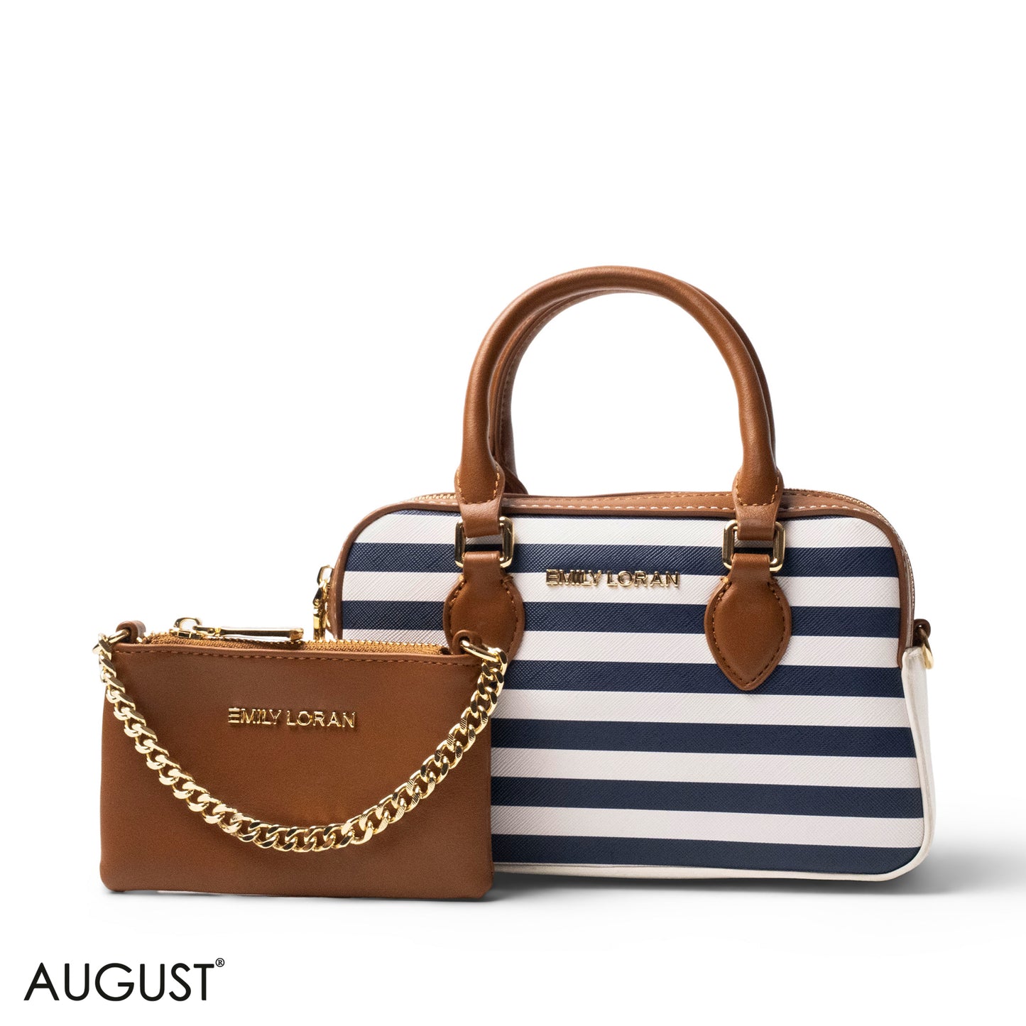 LEATHER HANDBAG WITH MINI WALLET BROWN -SMALL