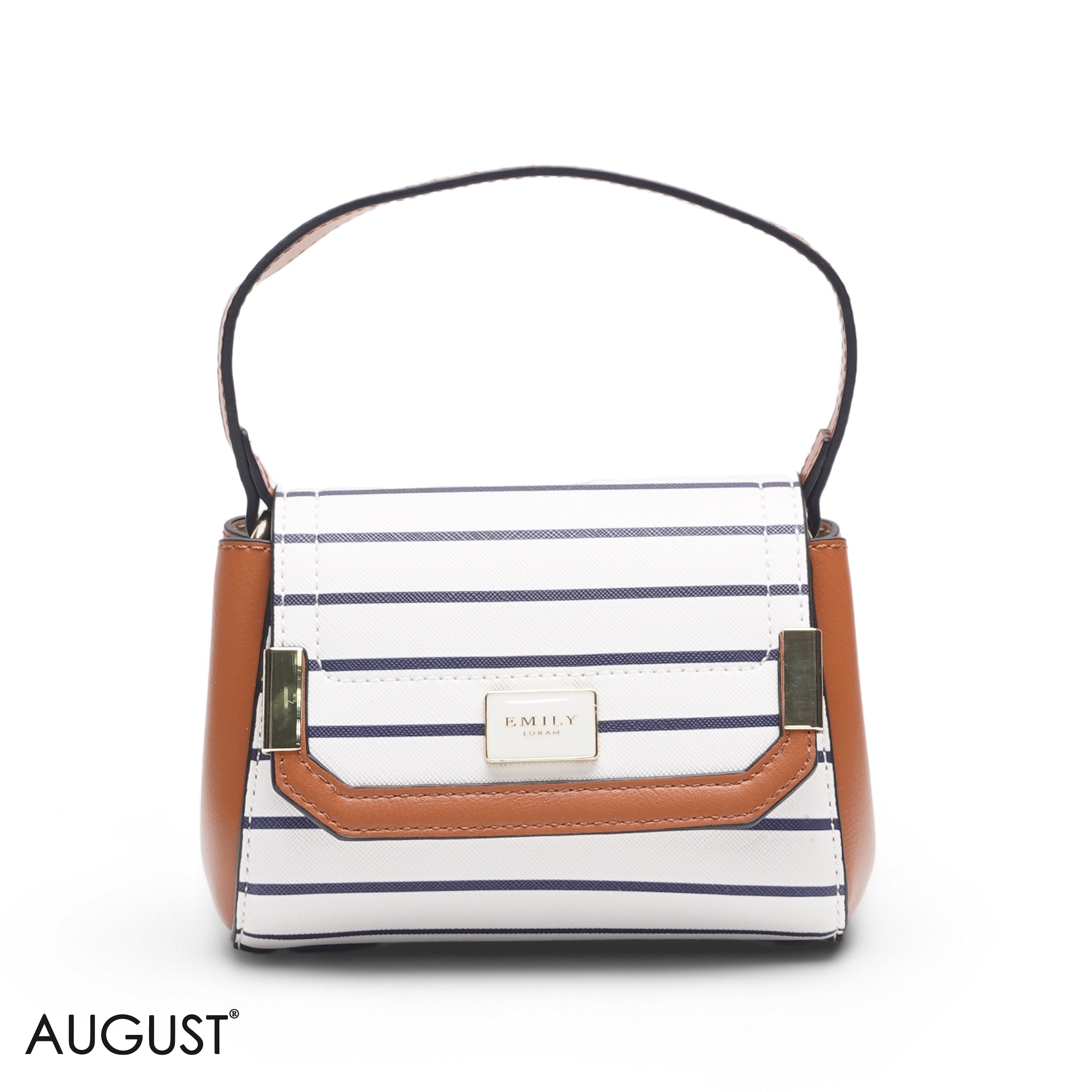 MINI NAVY STRIPED FLAP BAG WITH GOLD CHAIN