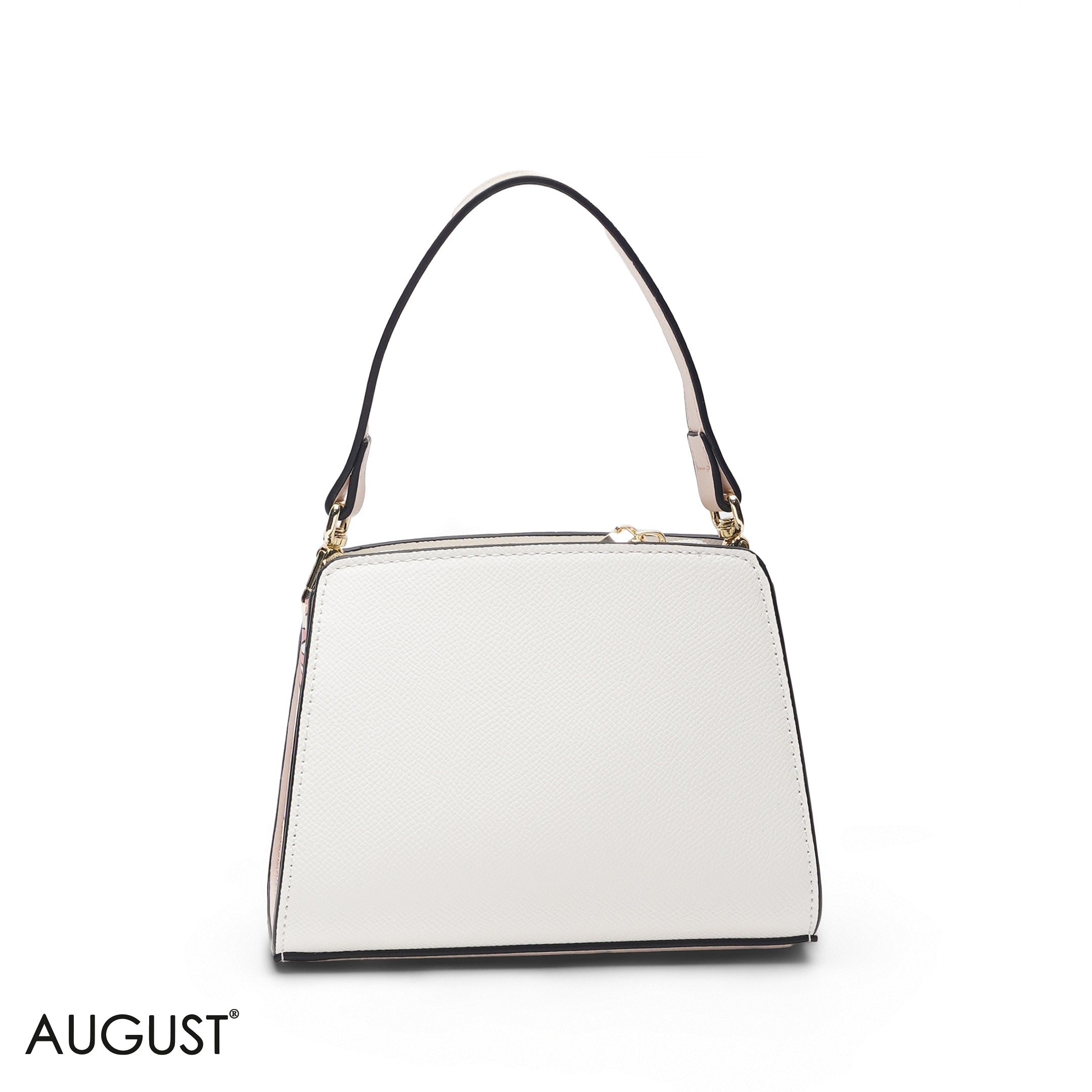 MINI BEIGE FLORAL BAG WITH FRONT POUCH & GOLD METAL STRAP