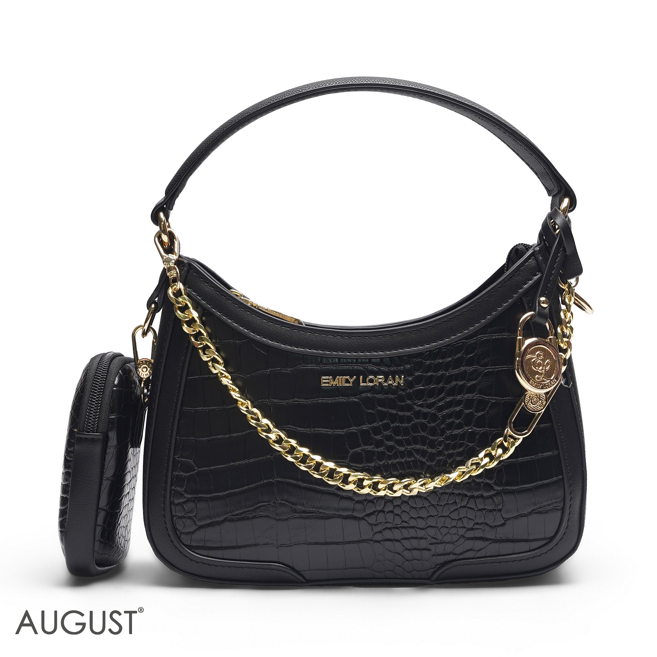 BLACK CROCODILE HOBO BAG WITH SIDE POUCH