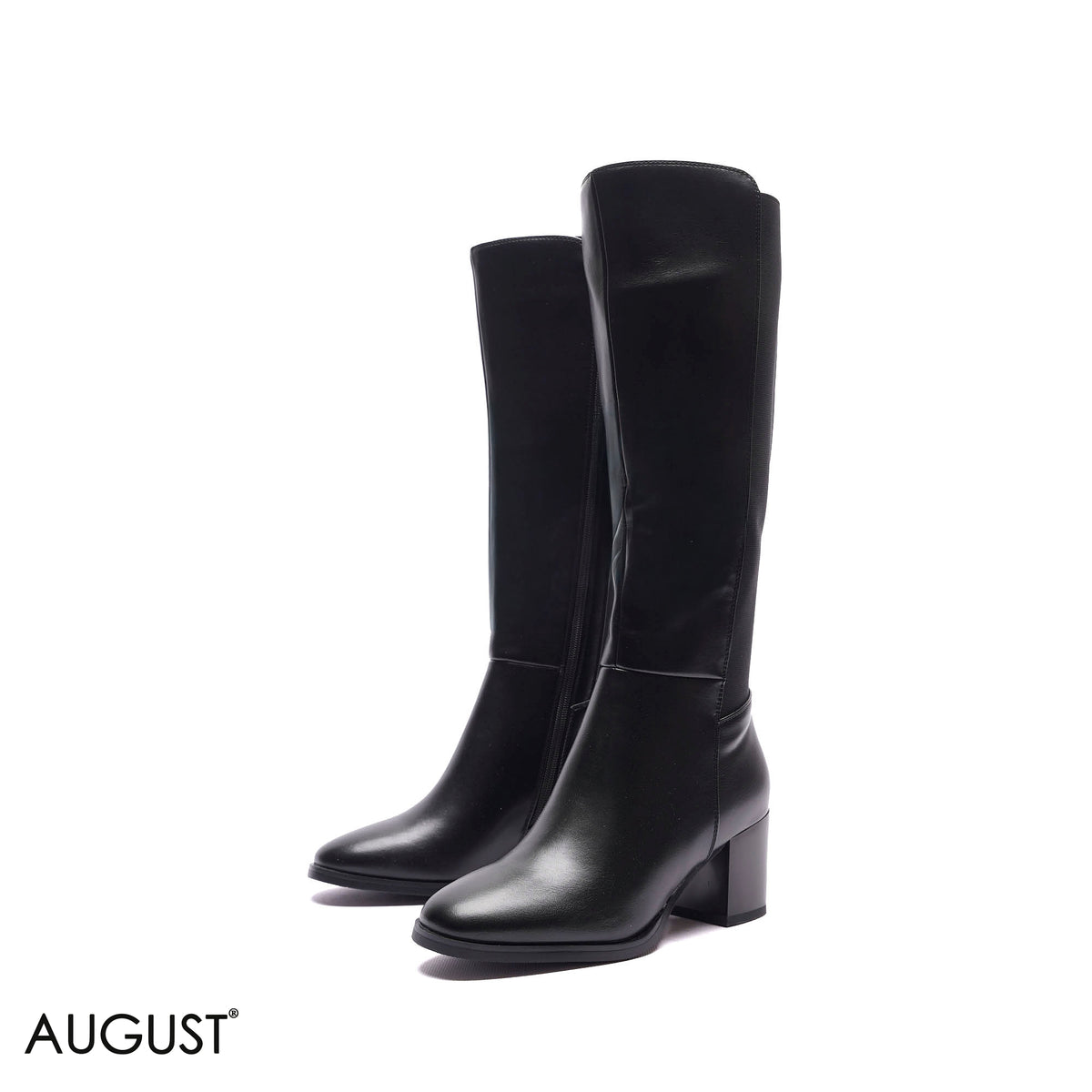 STRETCH-BACK BLOCK HEEL KNEE-HIGH BOOTS