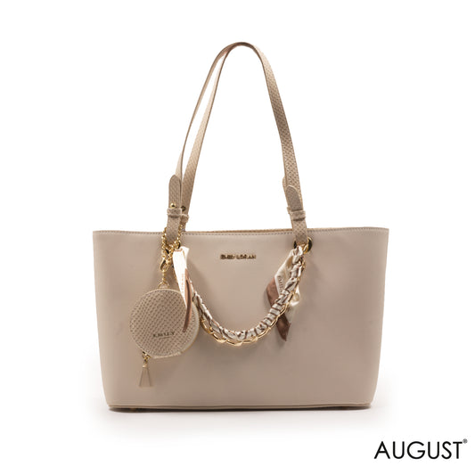 SMOOTH FAUX LEATHER HANDBAG WITH SATIN SCARF-LARGE