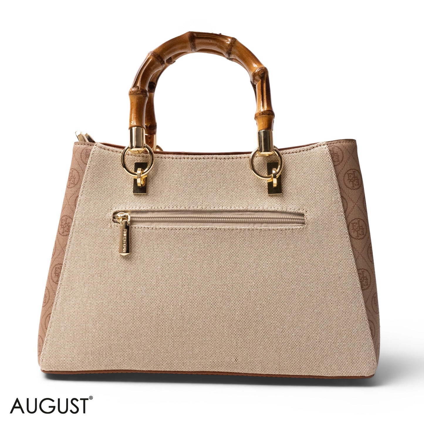 EMILY LORAN LEATHER,CANVAS HANDBAG WITH BAMBOO-HANDLED -MED