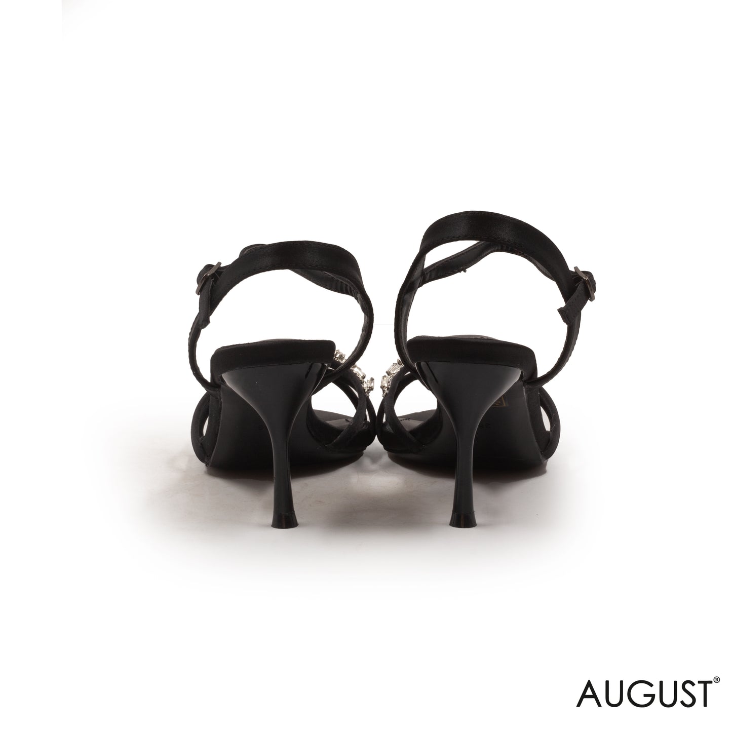 SATIN STRAPPY SANDALS WITH RHINESTONES