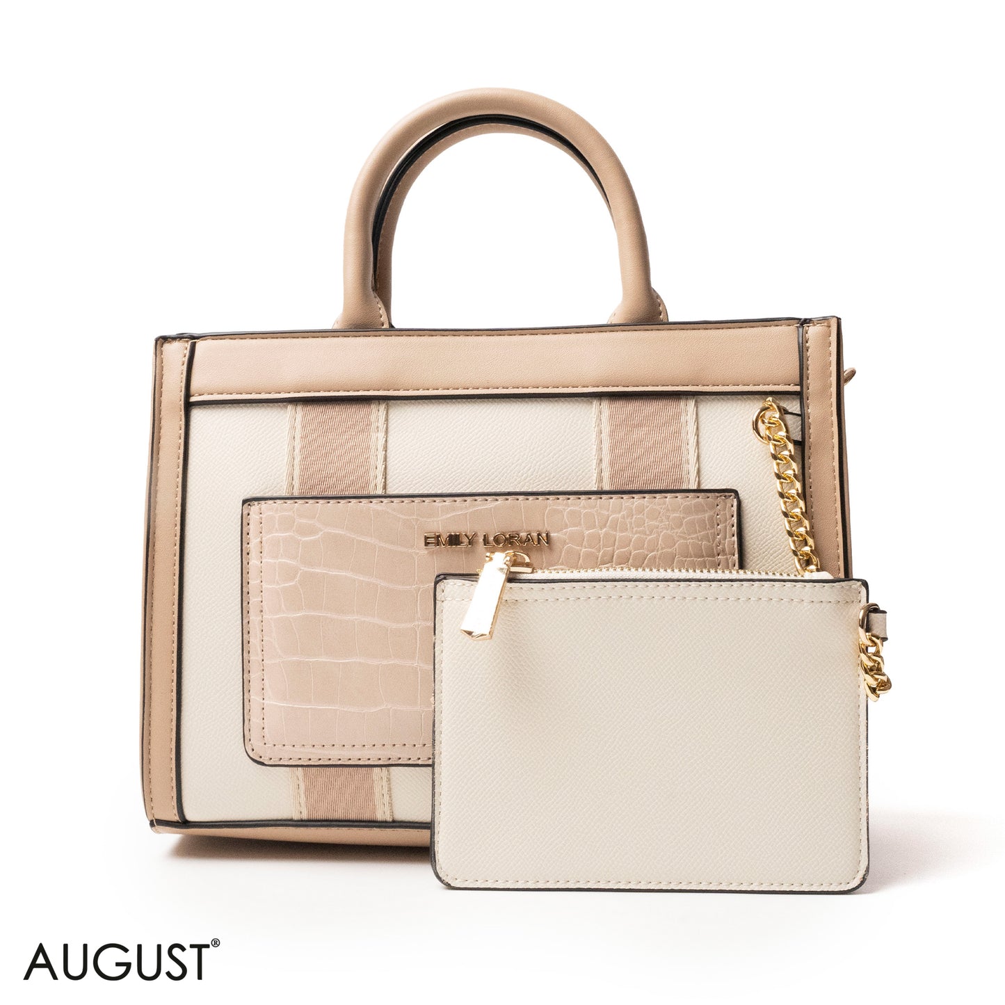 EMILY LORAN HANDBAG WITH FABRIC ACCENTS - MED