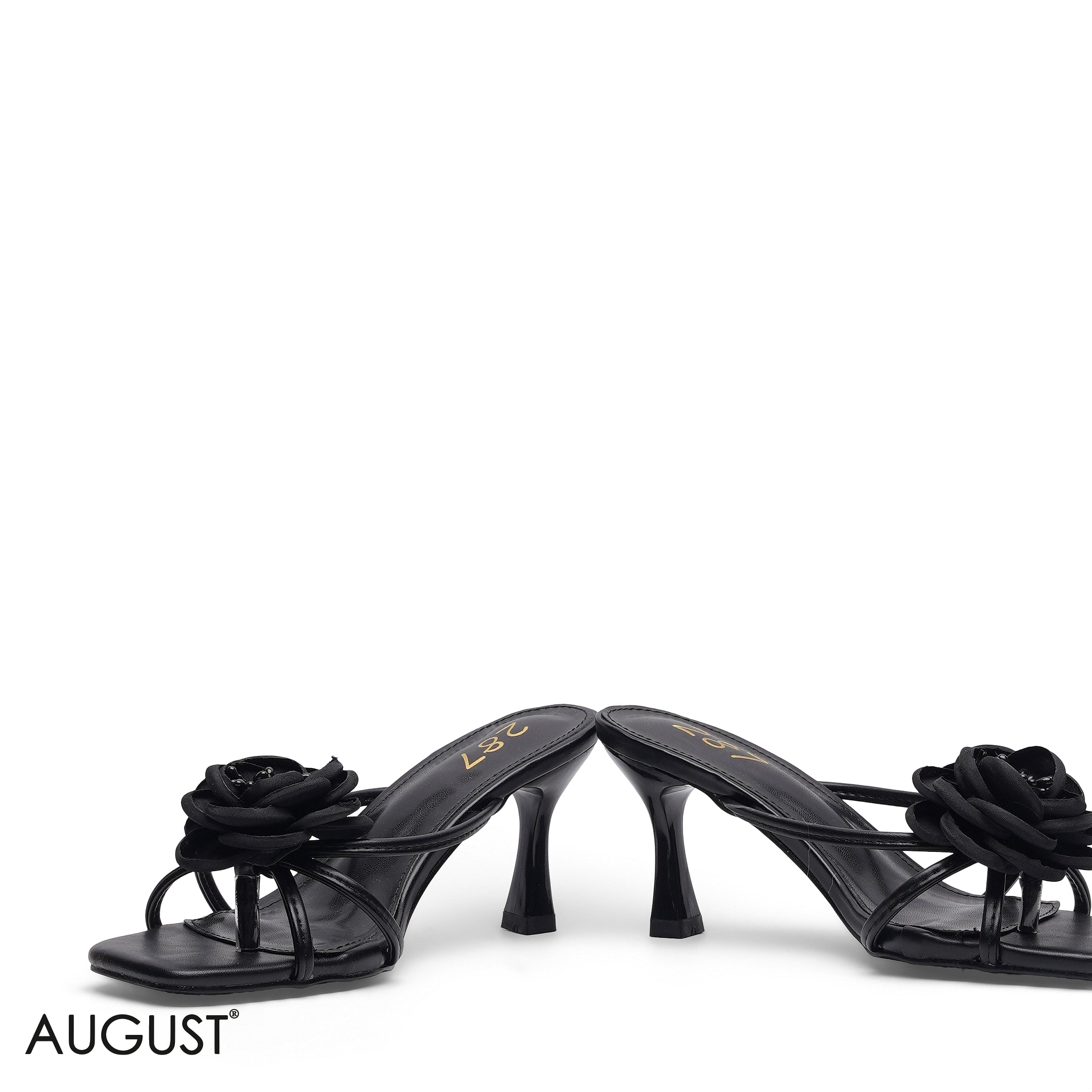 BLACK 3D FLORAL LACE SLINGBACK HEELS