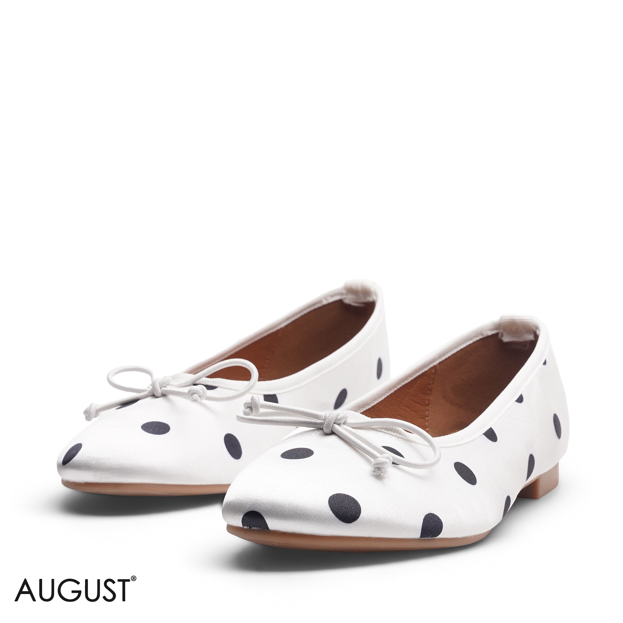 WHITE POLKA DOT FABRIC BALLET FLATS
