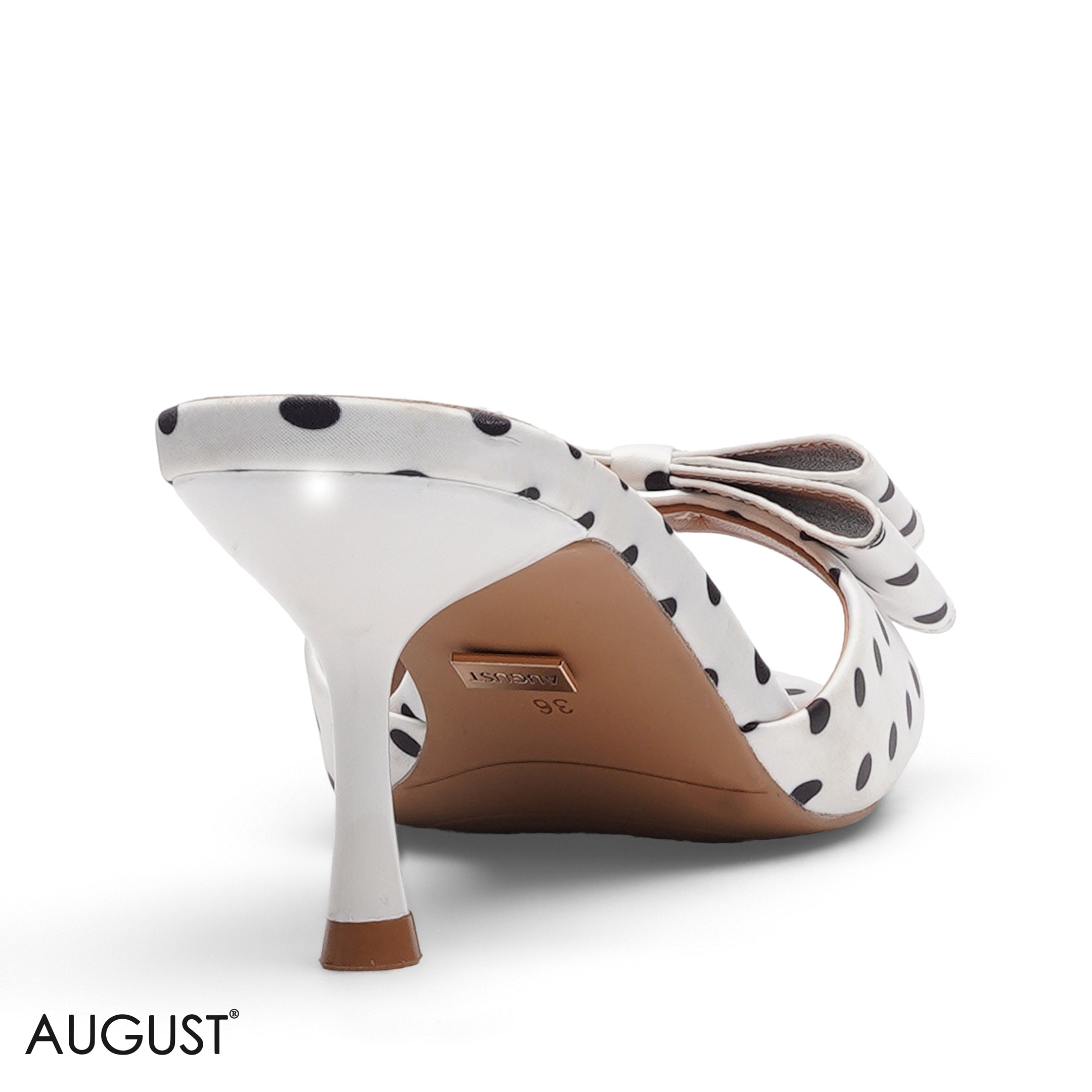 WHITE POLKA DOT BOW ACCENT KITTEN HEELS