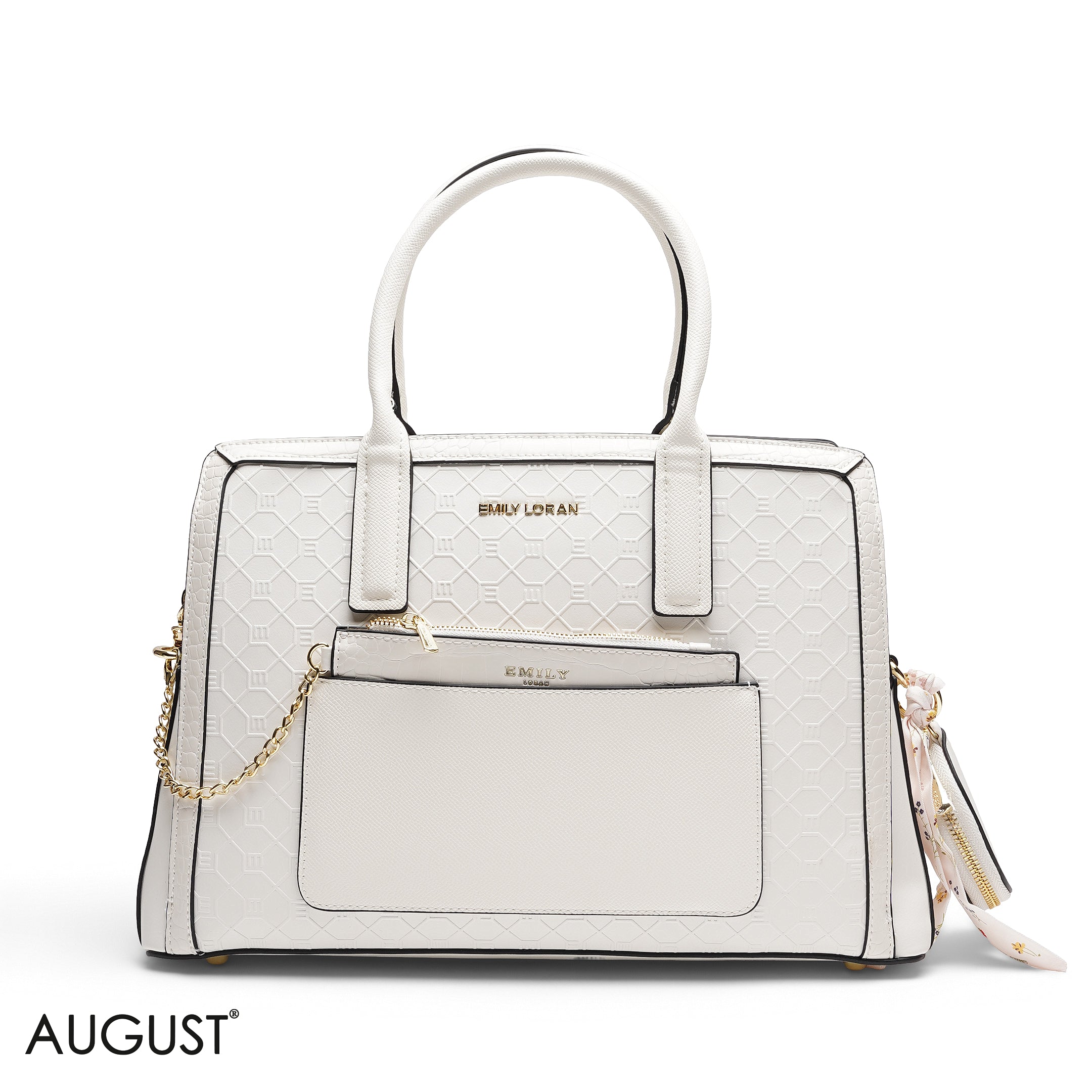 EMBOSSED TOP-HANDLE MULTI-POUCH TOTE BAG SET