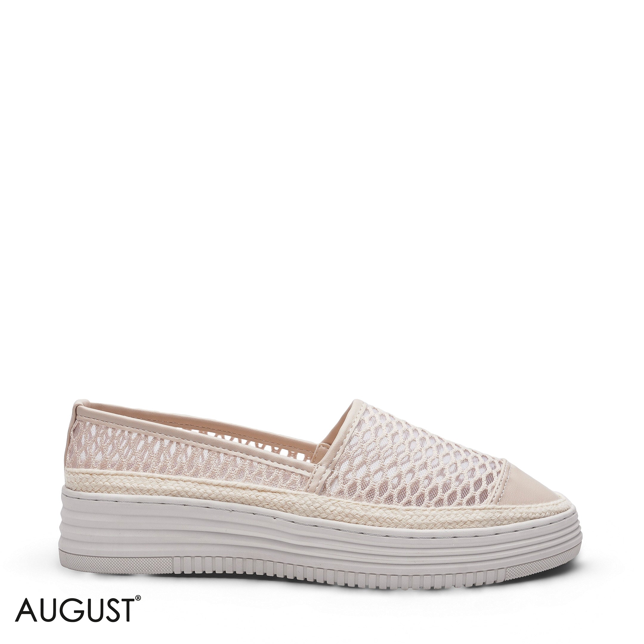 BEIGE MESH PLATFORM ESPADRILLE FLATS