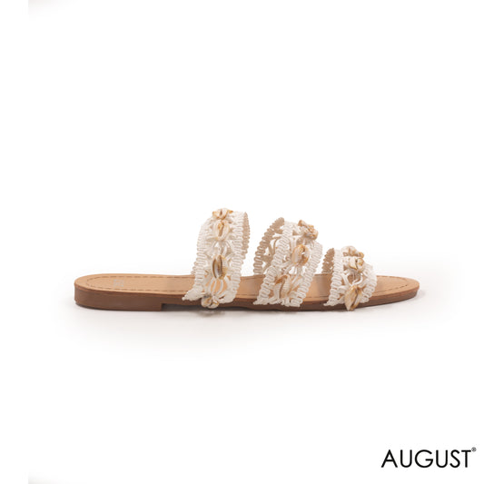 WOVEN RIBBONS FLAT SLIPPERS WITH SEASHELLS DETAILS