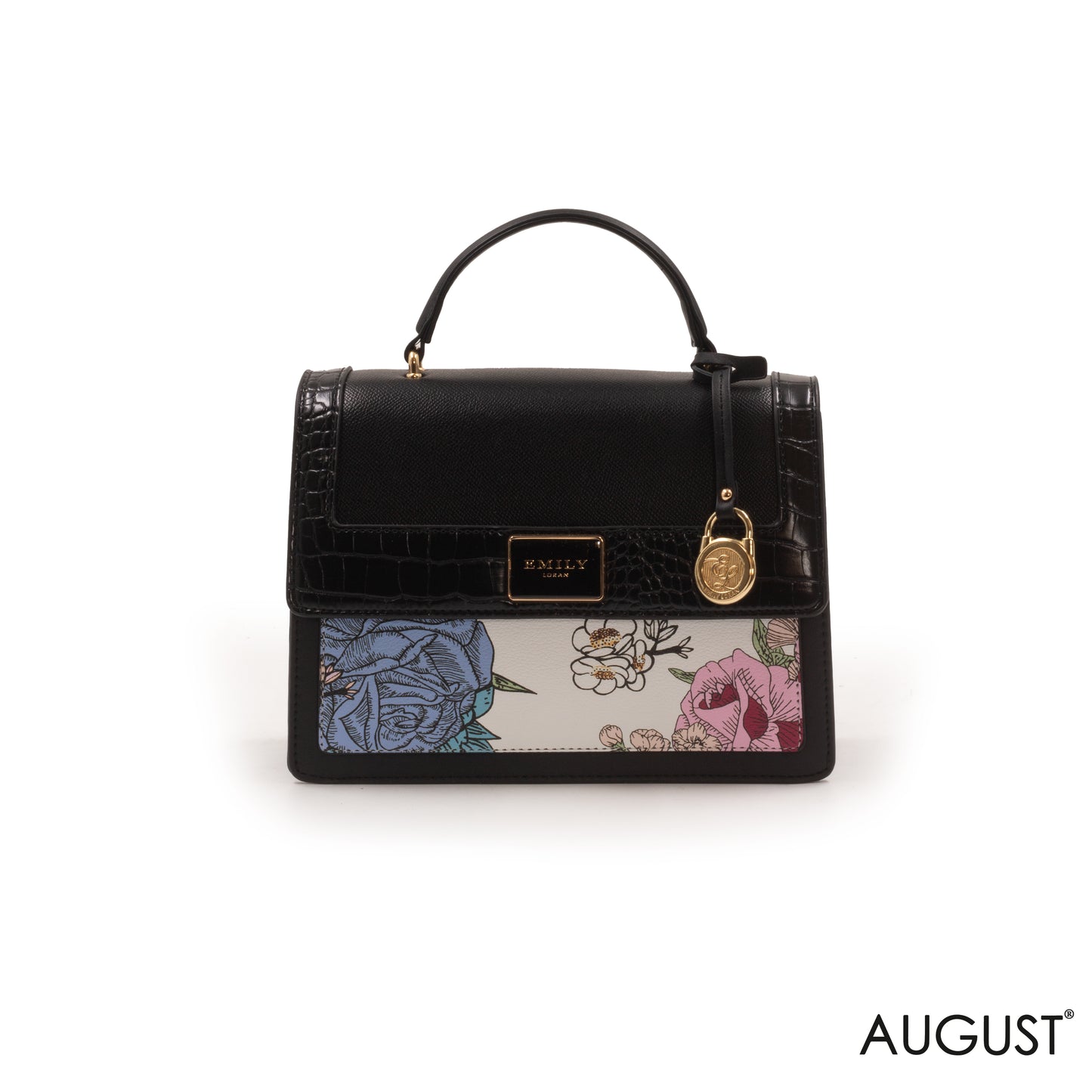 FLORAL PRINTED LEATHER HANDBAG WITH FLAP -MED