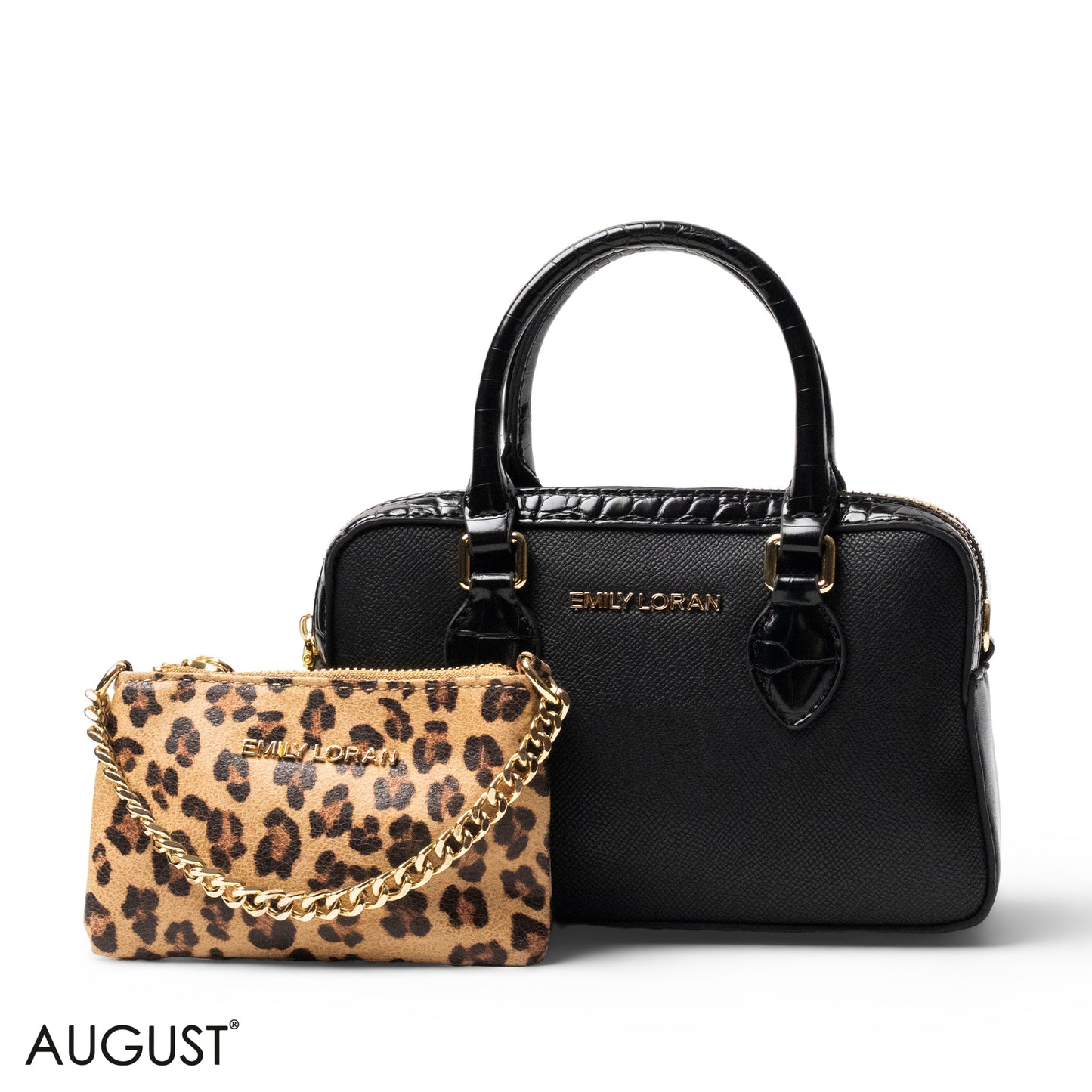 LEATHER HANDBAG WITH MINI WALLET LEOPARD-SMALL