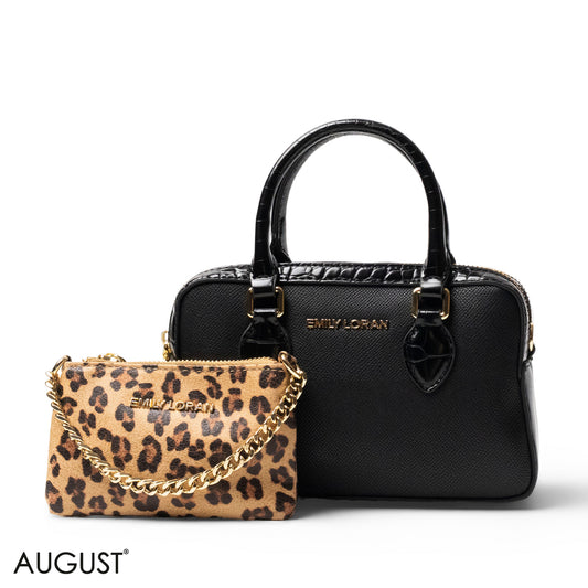 LEATHER HANDBAG WITH MINI WALLET LEOPARD-SMALL