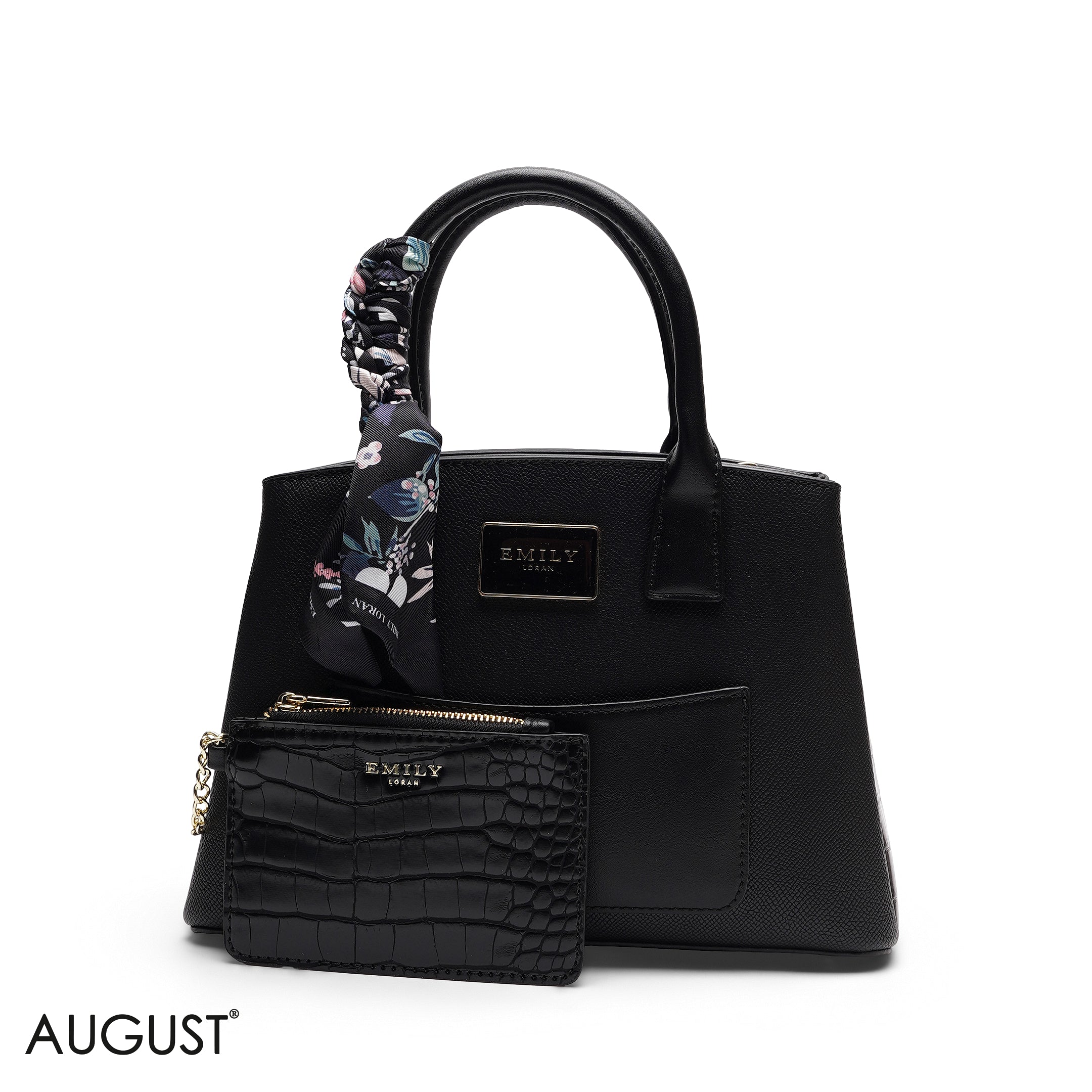 CHIC SATCHEL WITH POUCH AND SIGNATURE SCARF BAG