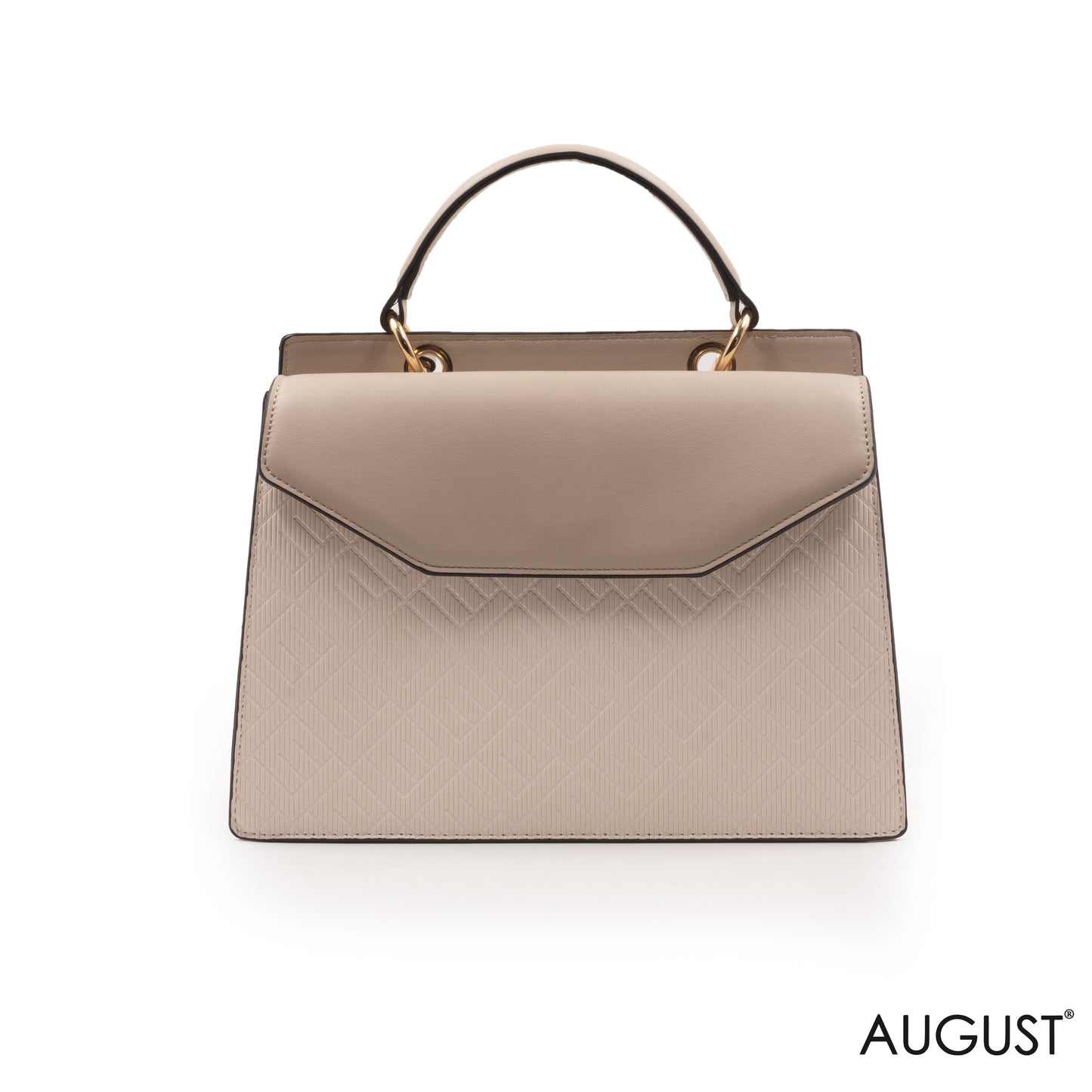 BEIGE LEATHER TEXTURED HANDBAG WITH FLAP -MED