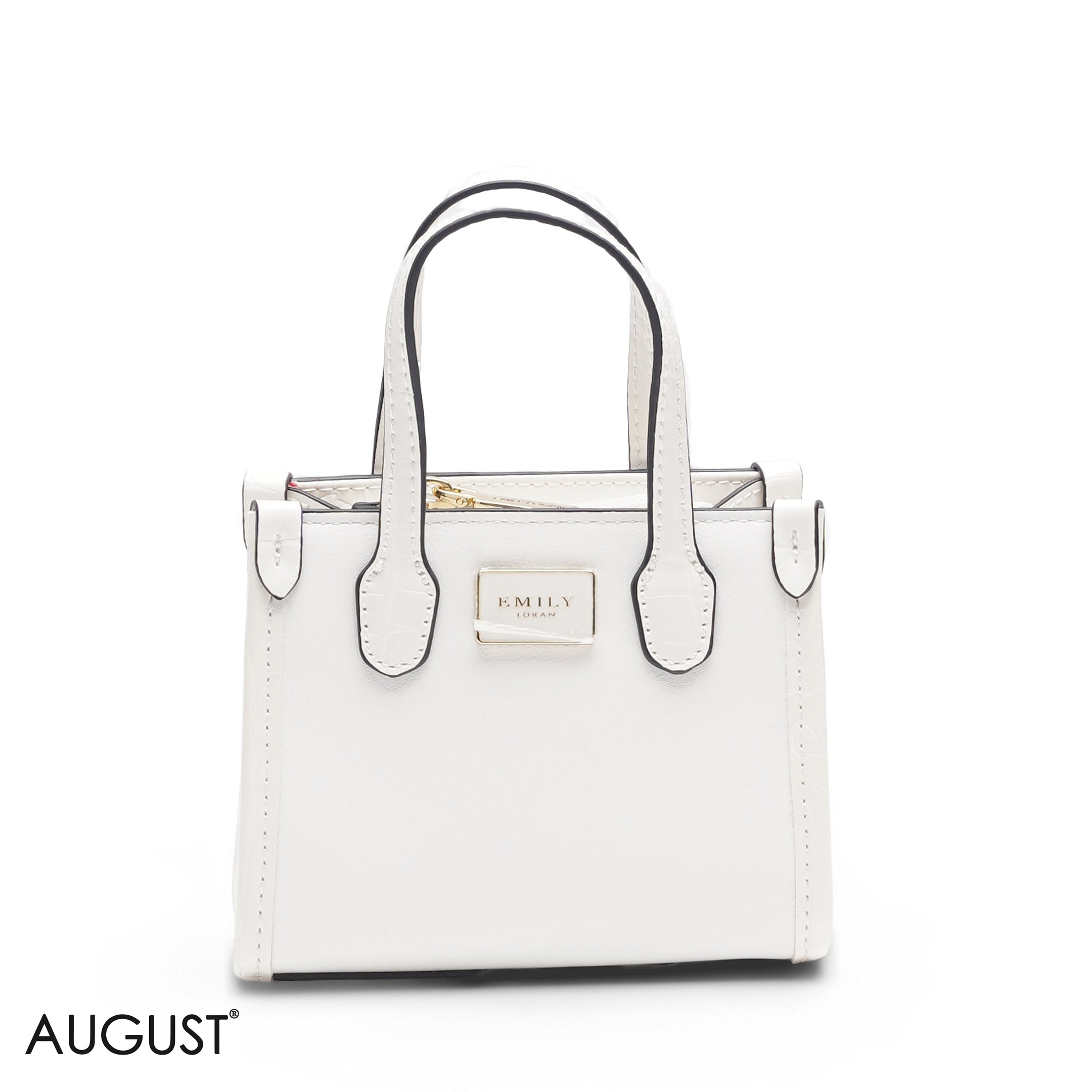 MINI WHITE SOLID BAG WITH GOLD METAL STRAP