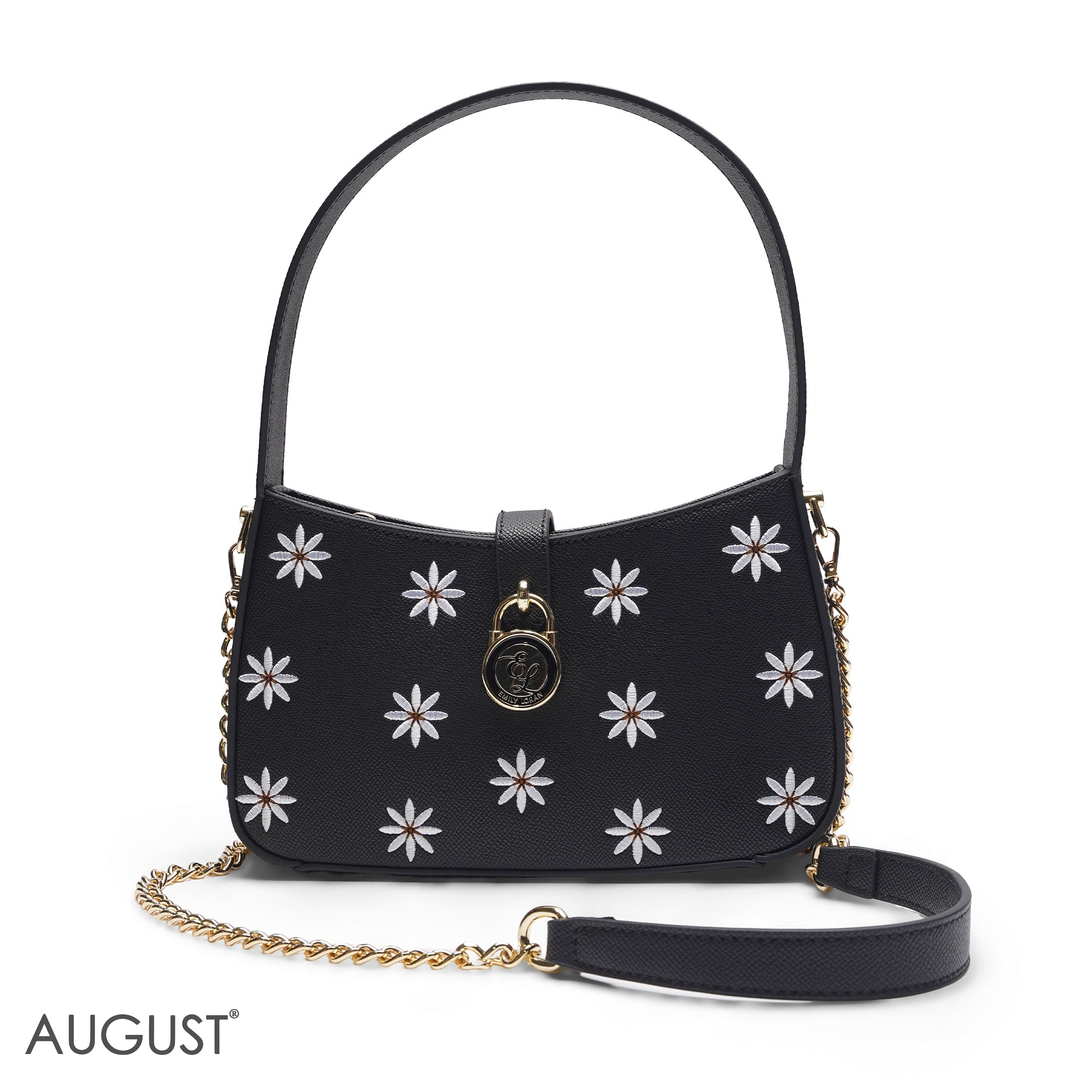 BLACK DAISY EMBROIDERED BAGUETTE BAG