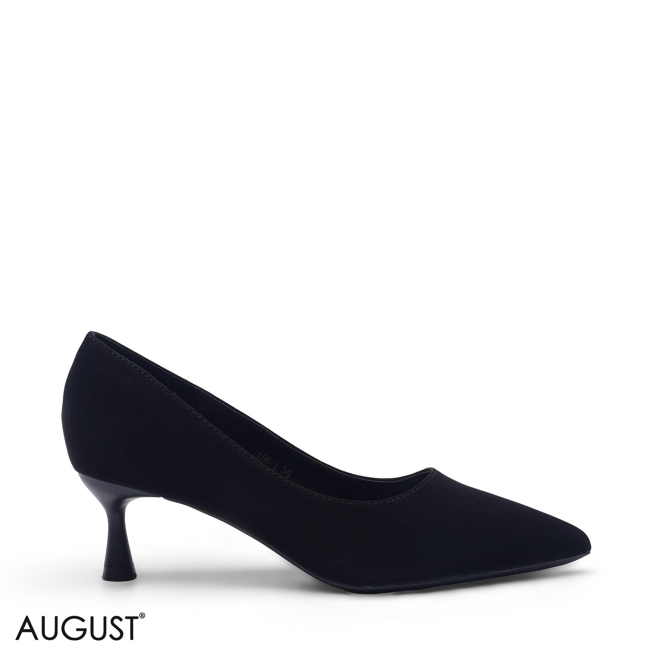 BLACK LEATHER POINTED-TOE MED-HEEL PUMPS