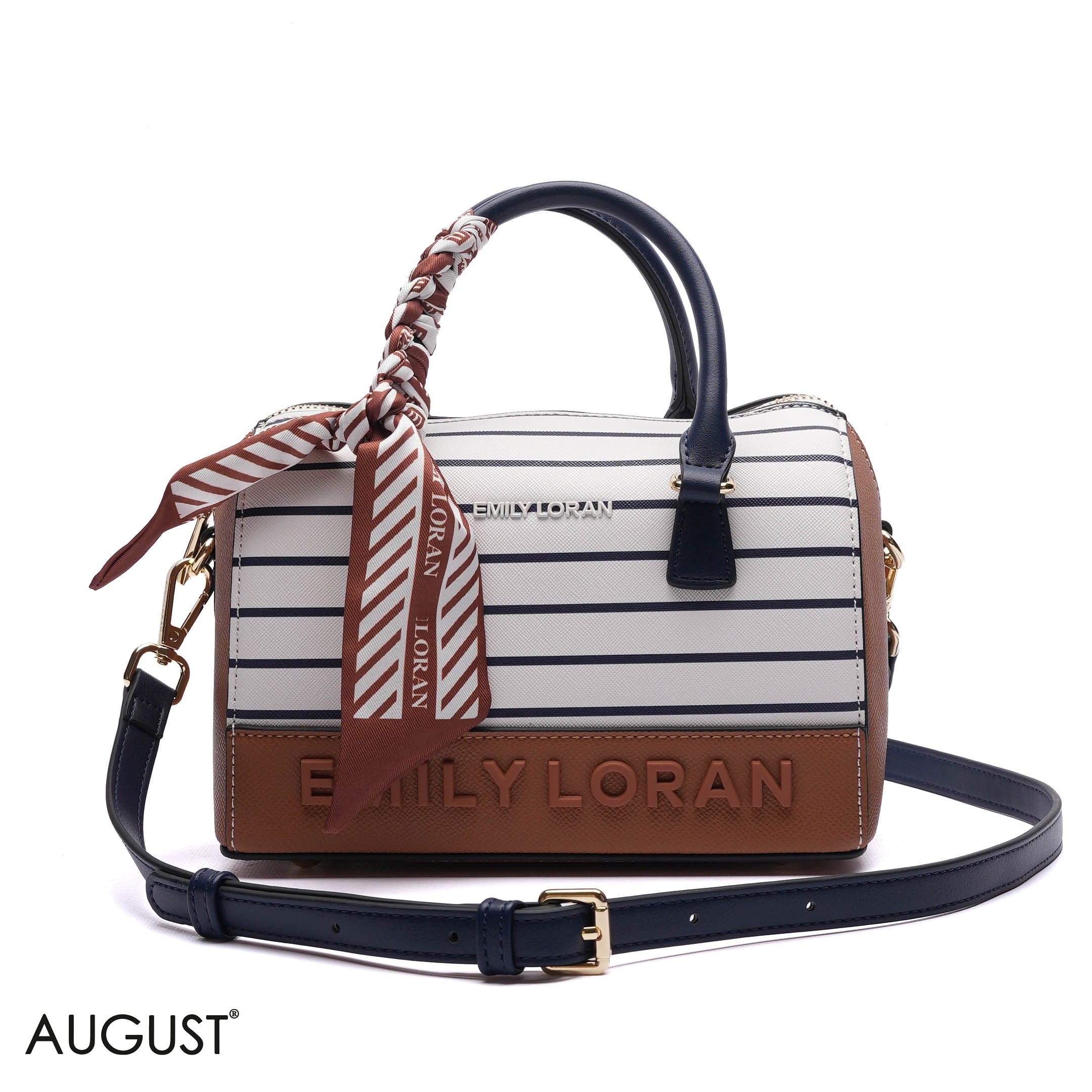 EMILY EMBOSSED LOGO BARREL BAG