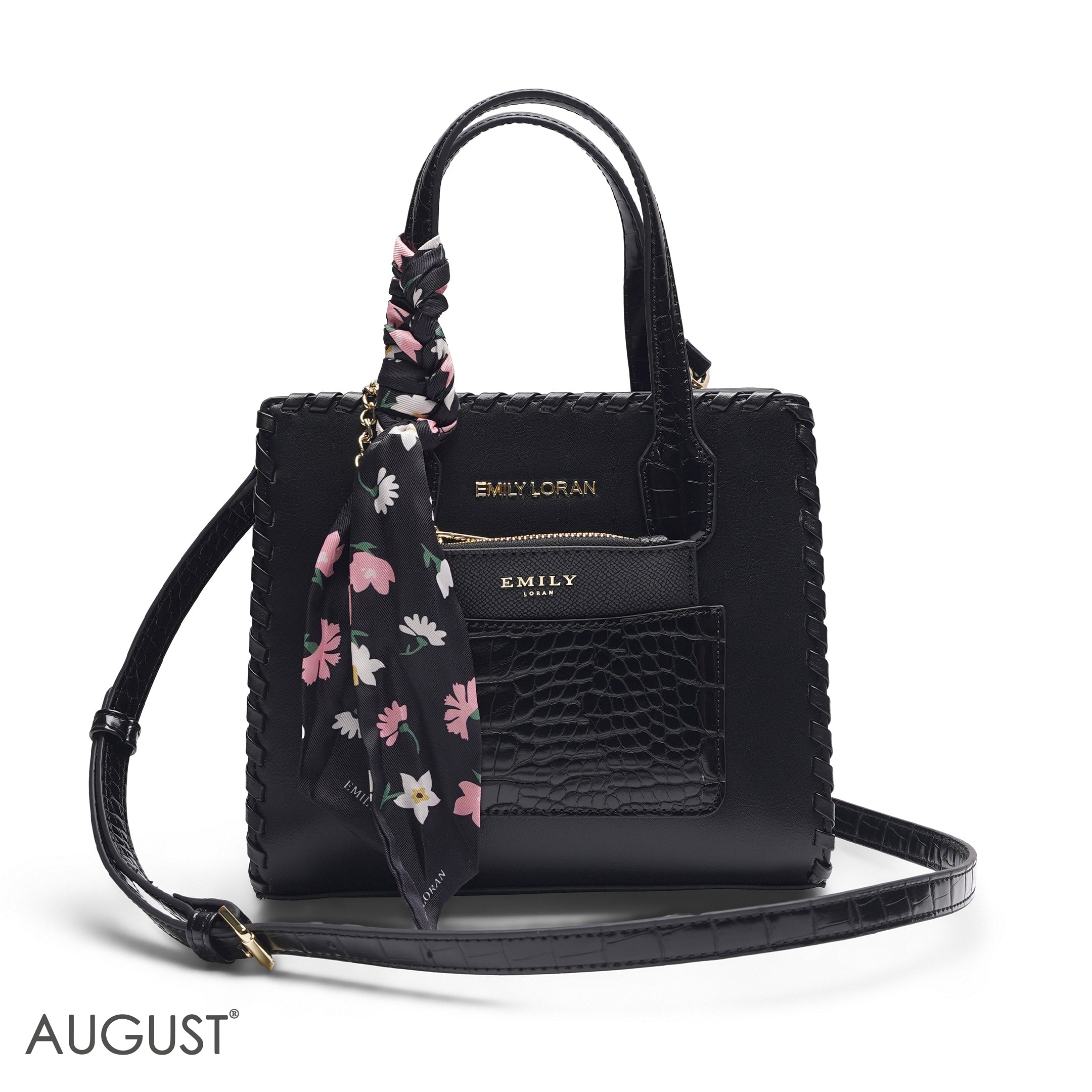 BLACK TOTE WITH CROCODILE POUCH