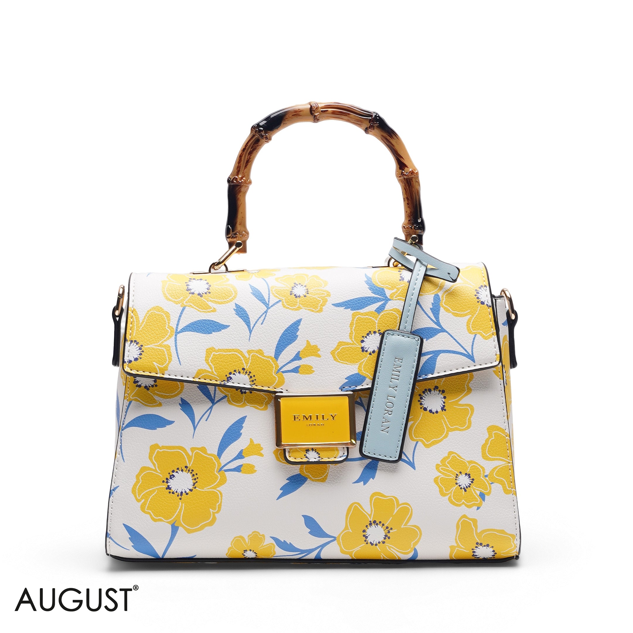 WHITE FLORAL WITH BOMBOO HANDLE SOFT LEATHER - MED