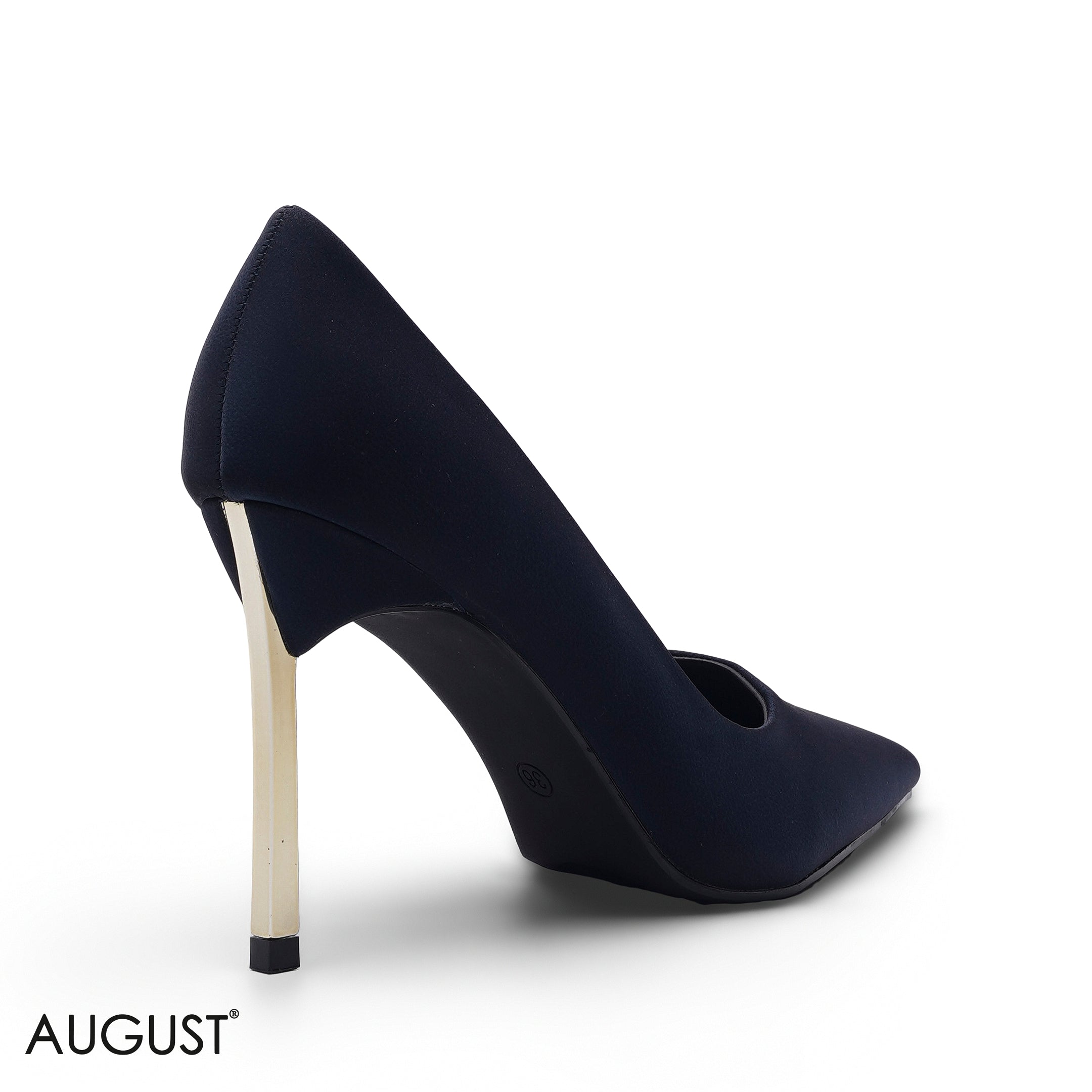 NAVY BLUE SOFT VELVET METALLIC HEEL