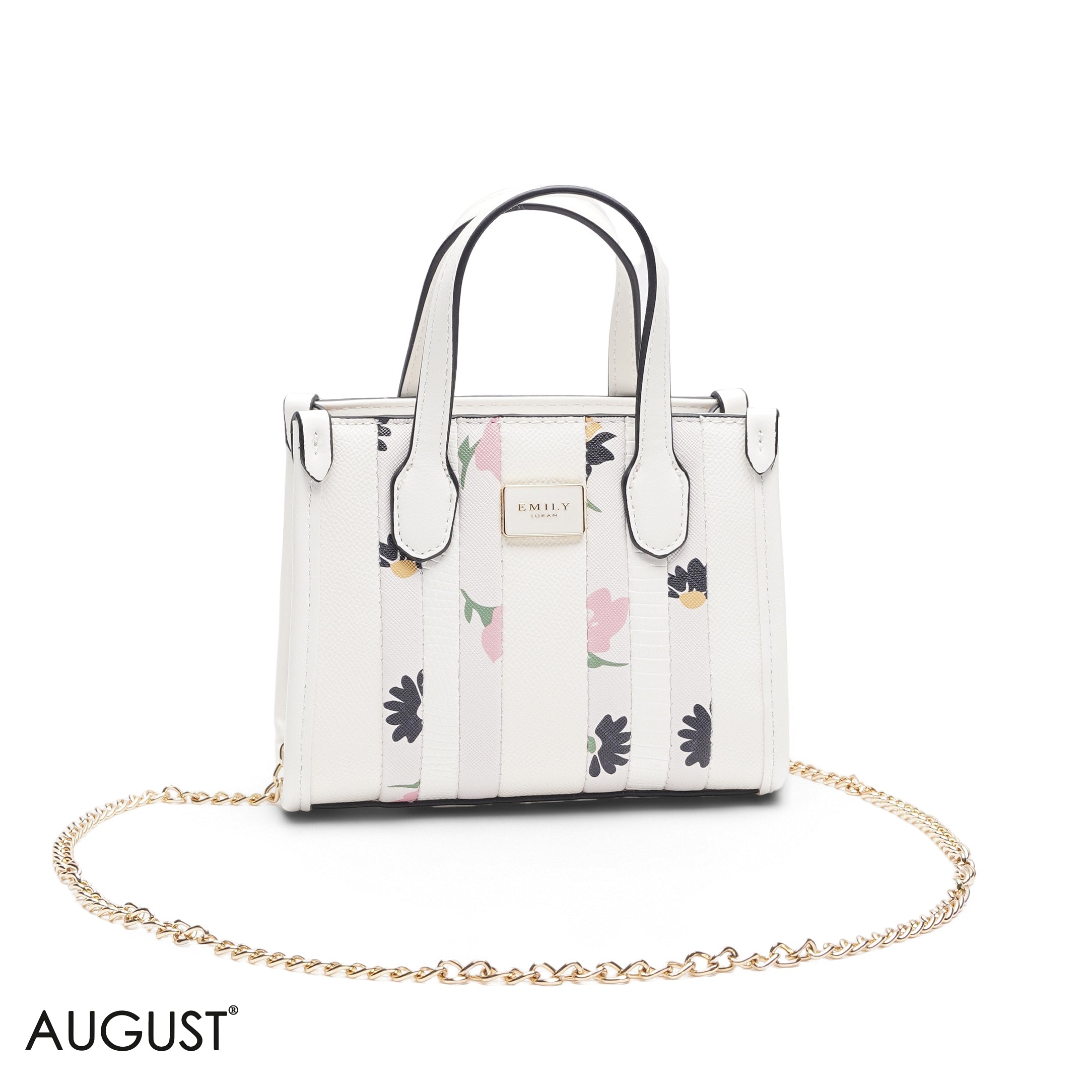 MINI WHITE FLORAL BAG WITH GOLD METAL STRAP