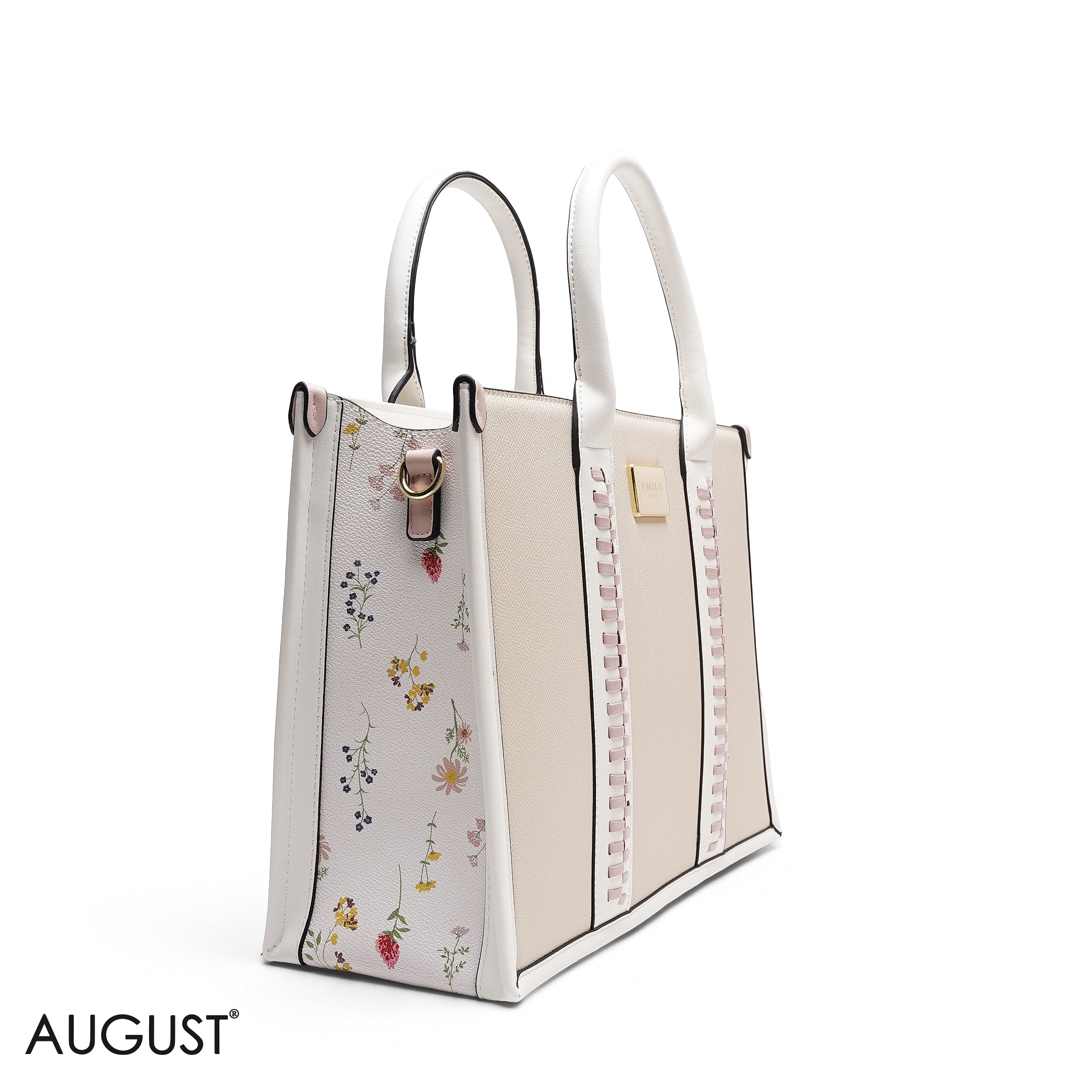 BEIGE TOTE BAG WITH SCARF AND POCKET