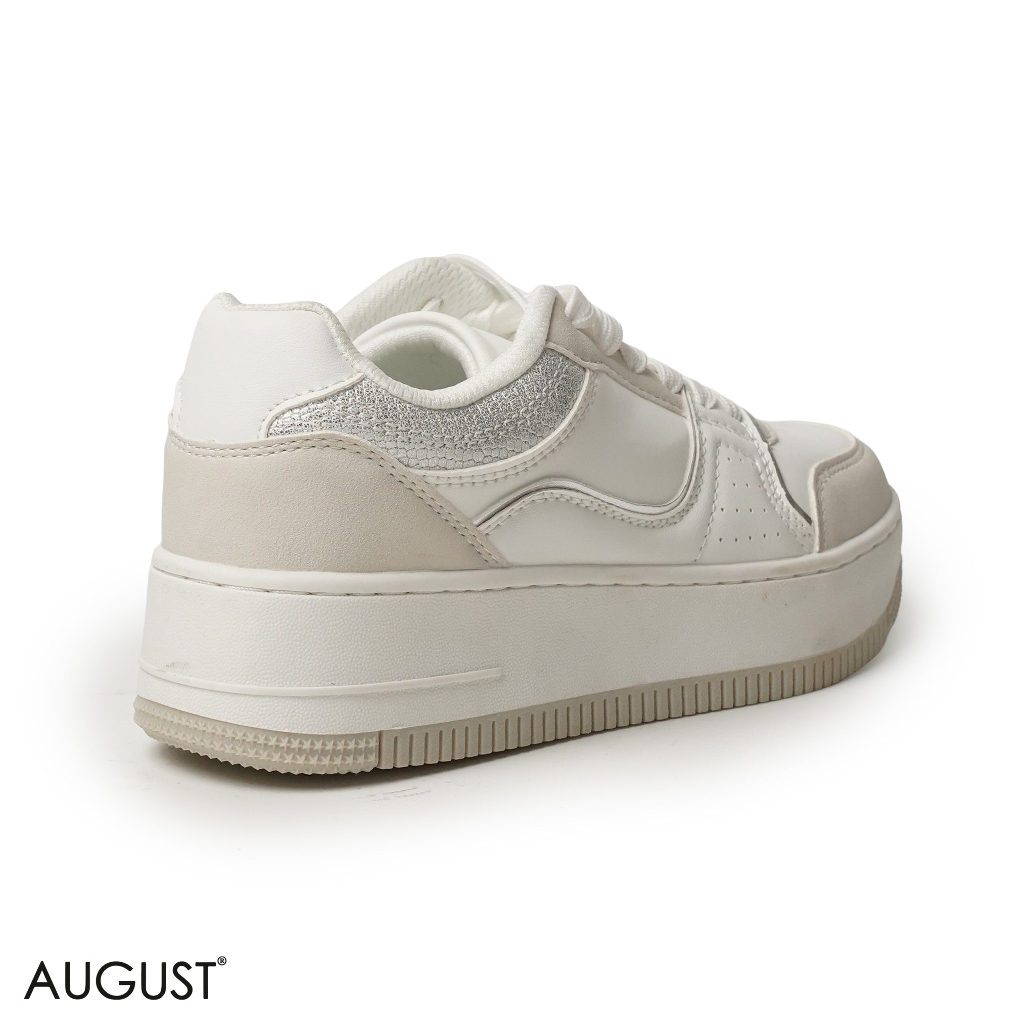 WHITE BEIGE LEATHER SNEAKERS WITH THICK SOLE